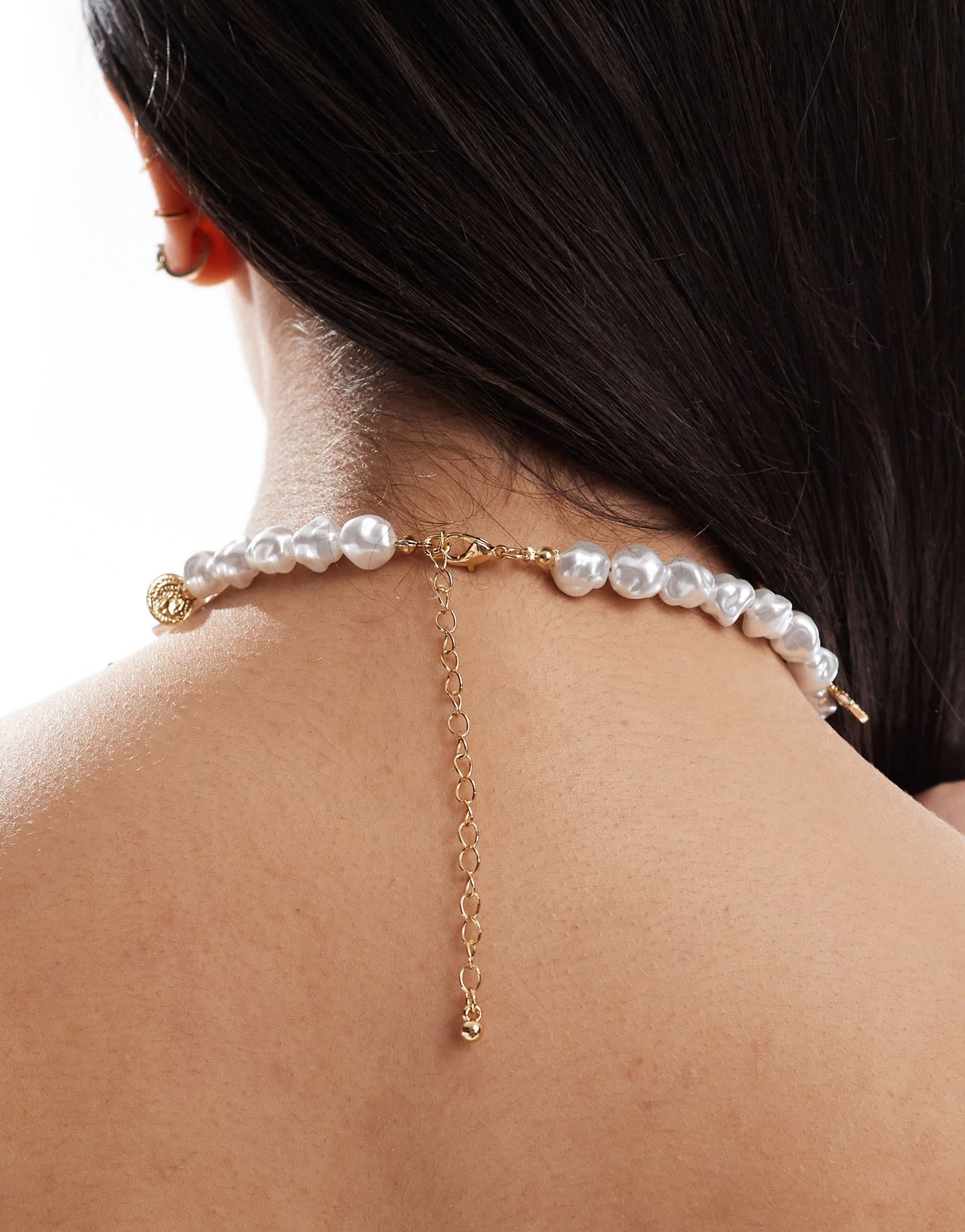 ASOS DESIGN short necklace with faux pearl and charm detail