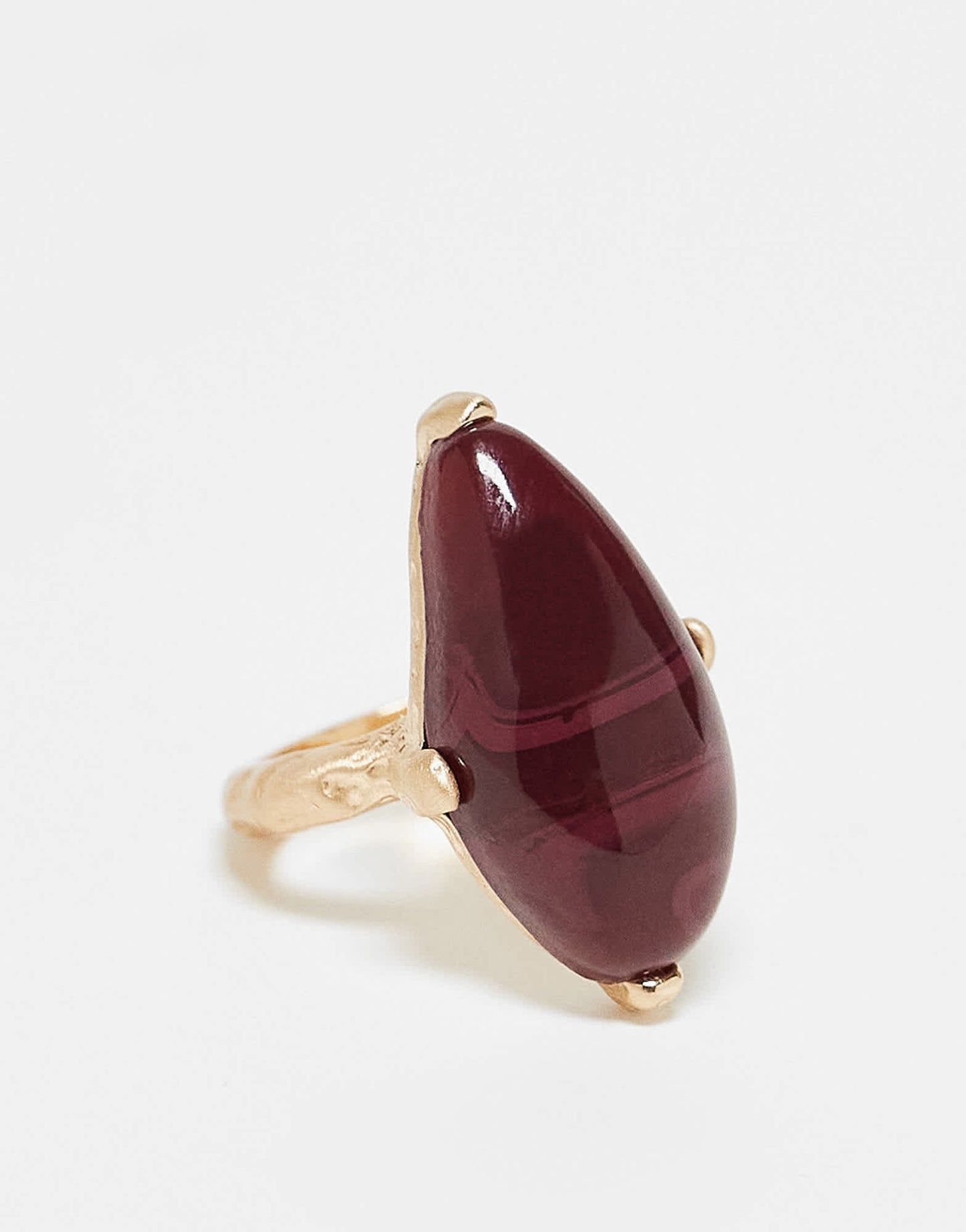 ASOS DESIGN ring with semi precious stone set in brushed gold