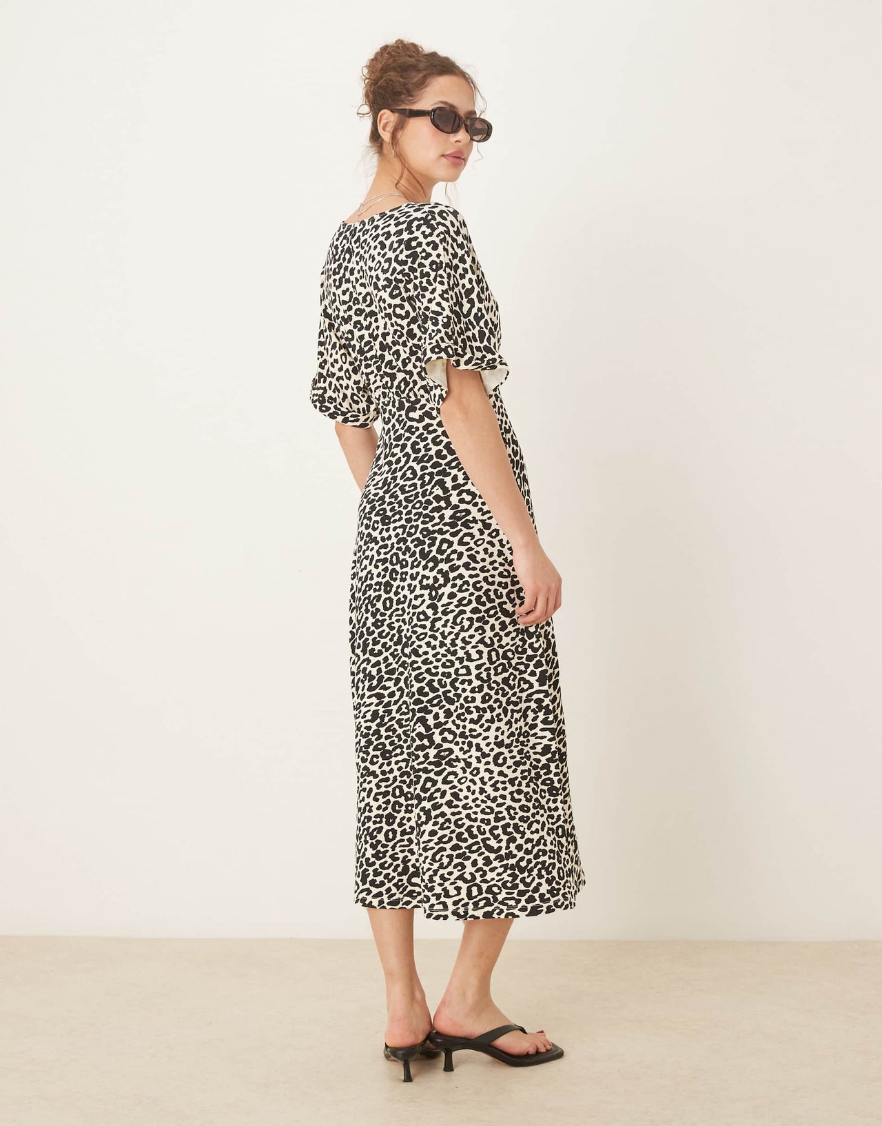 ASOS DESIGN roll sleeve button front midi tea dress in animal print