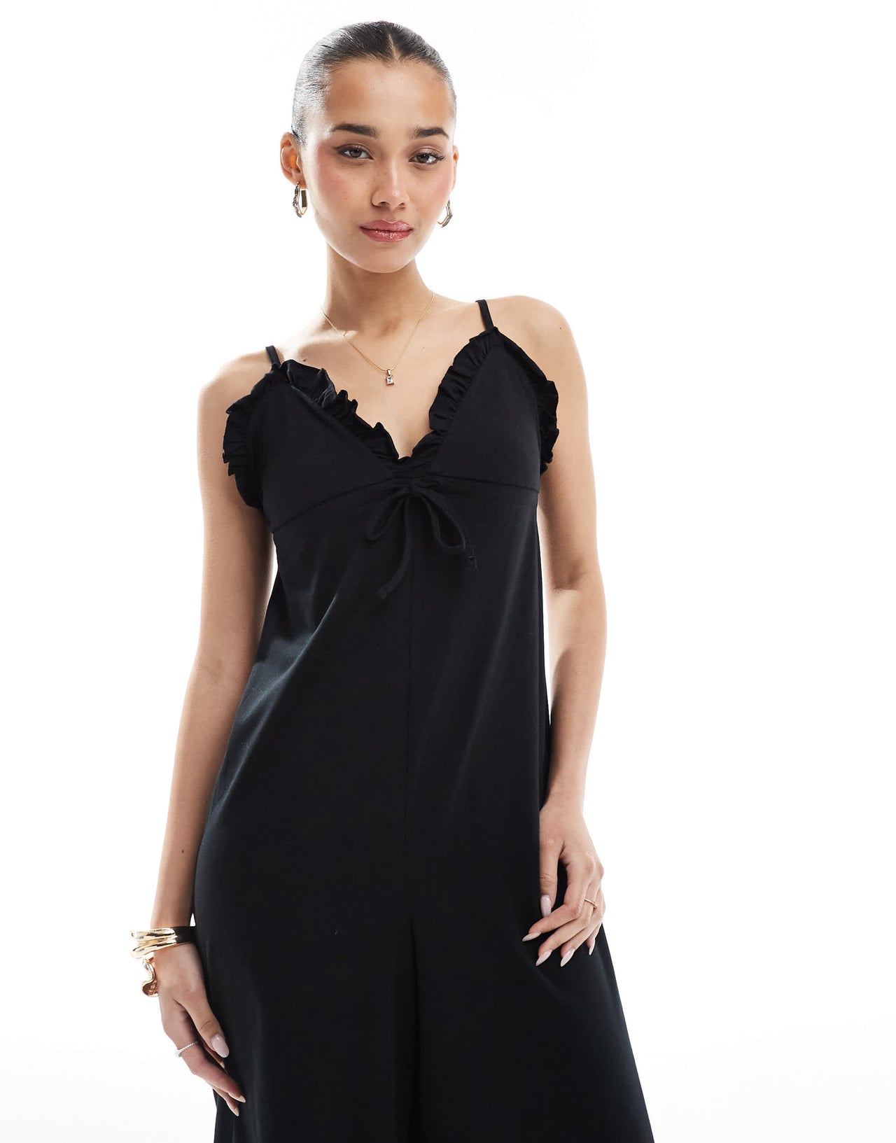 ASOS DESIGN cami ruffle wide leg jumpsuit in black