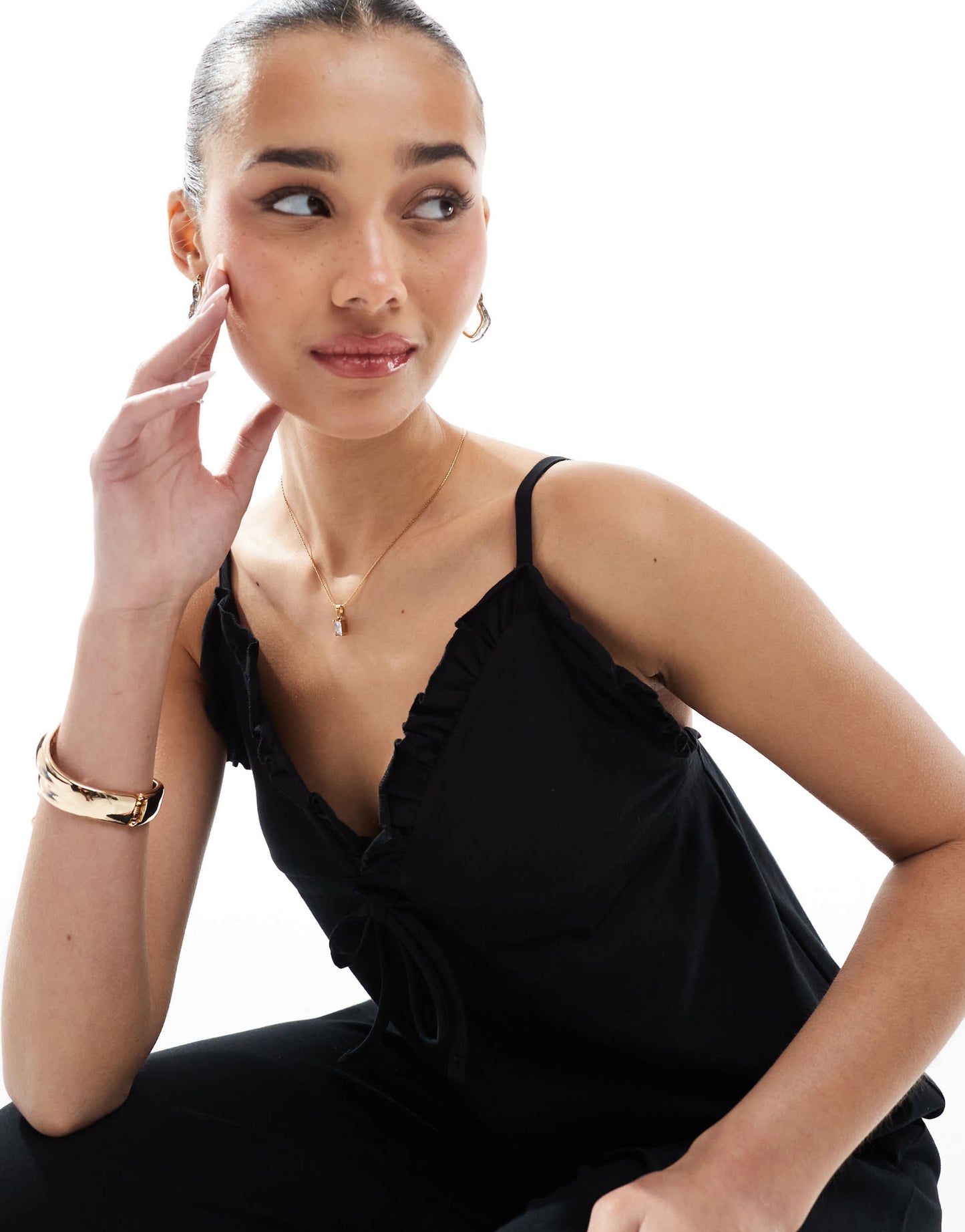 ASOS DESIGN cami ruffle wide leg jumpsuit in black