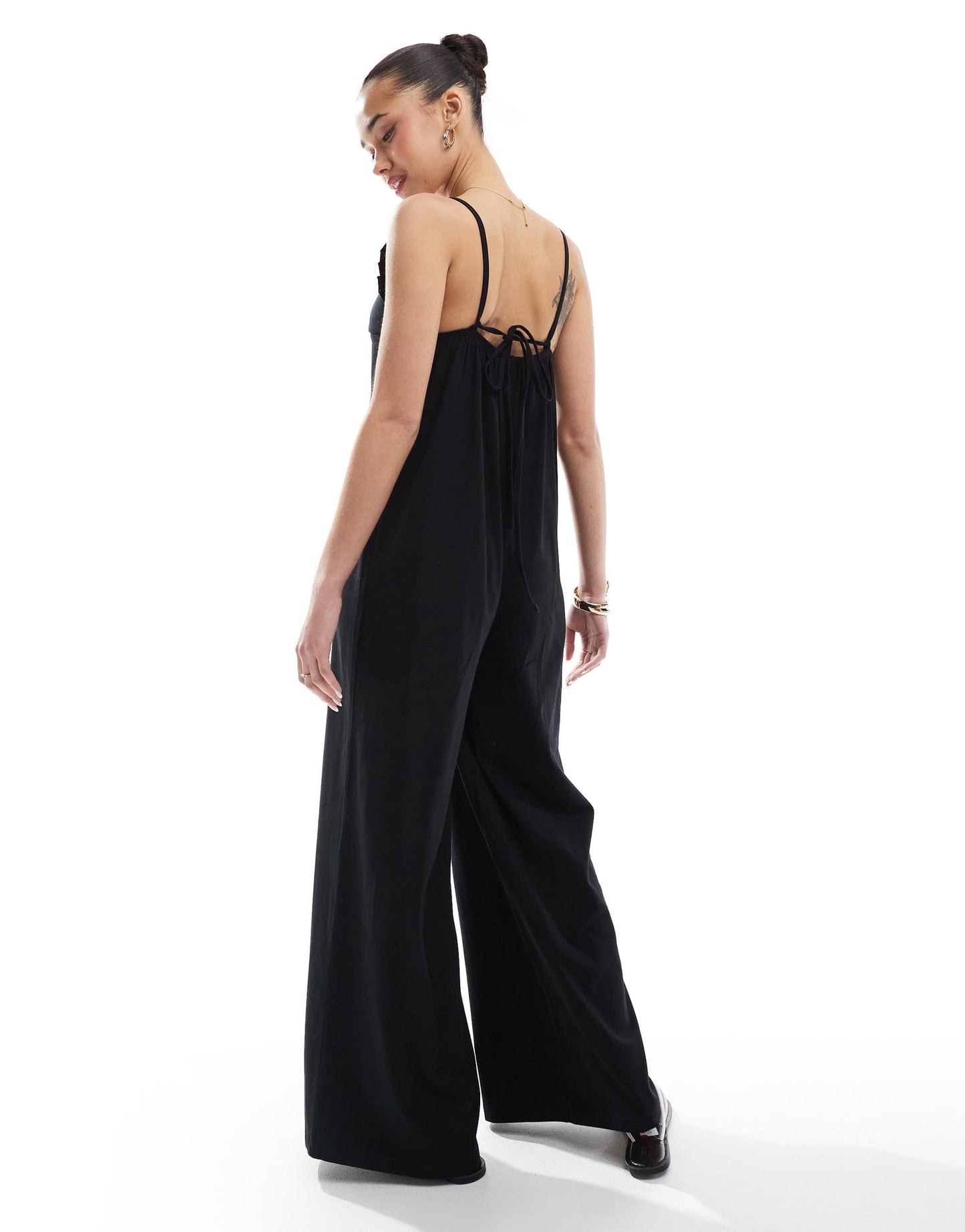 ASOS DESIGN cami ruffle wide leg jumpsuit in black