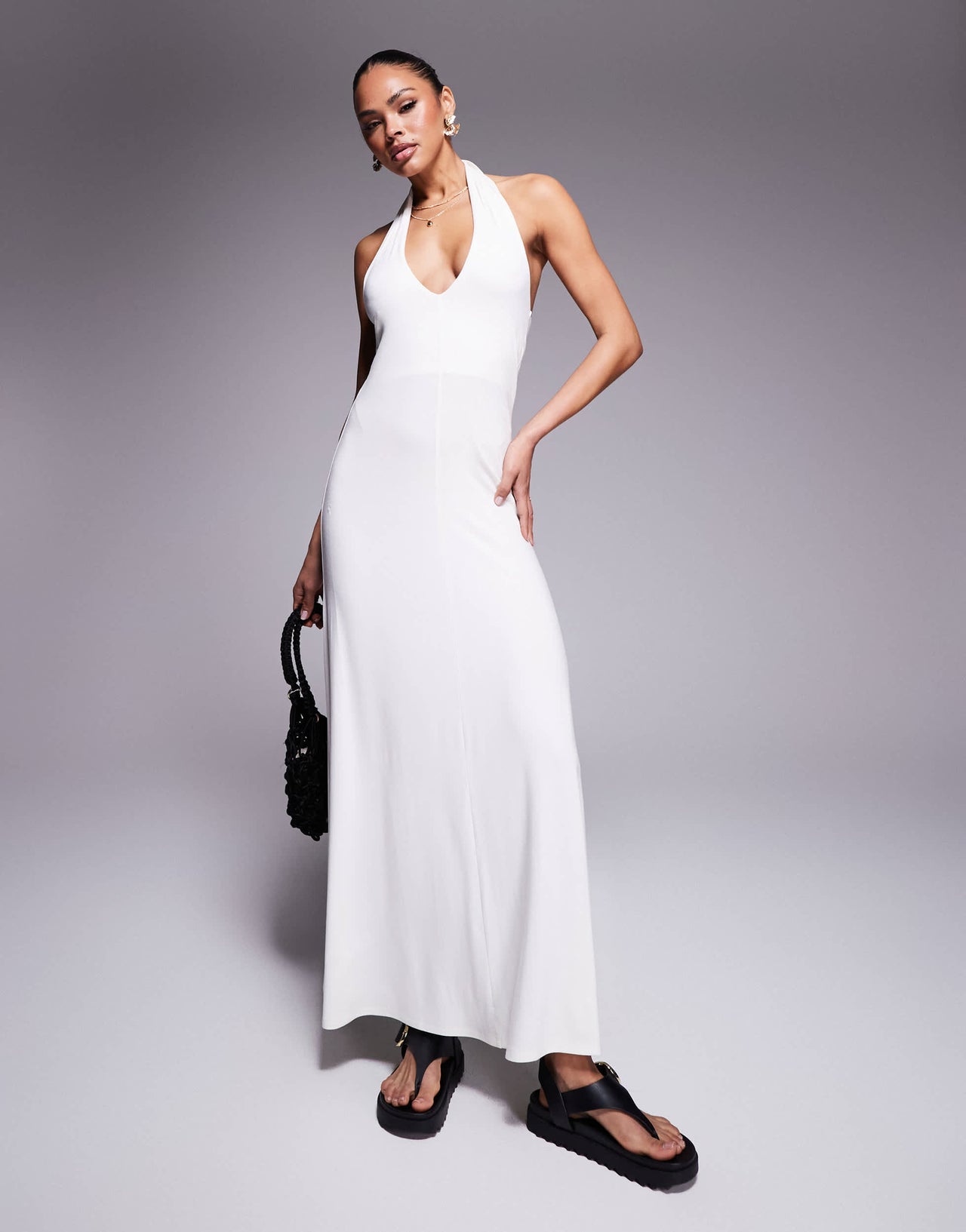 ASOS DESIGN halter maxi dress in cream