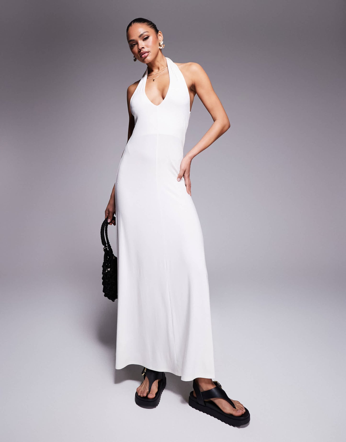 ASOS DESIGN halter maxi dress in cream