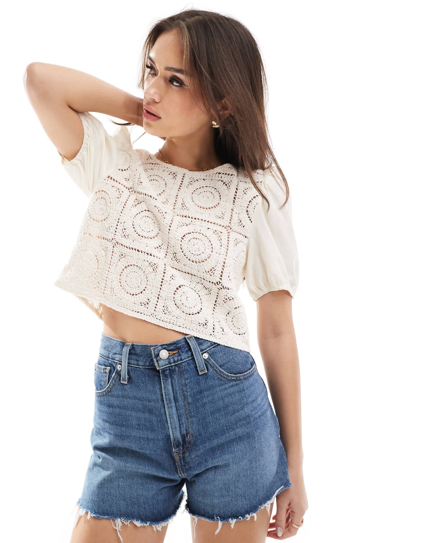 ONLY crochet tie back top in beige