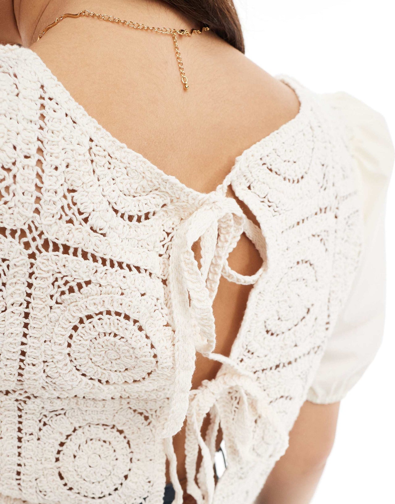 ONLY crochet tie back top in beige