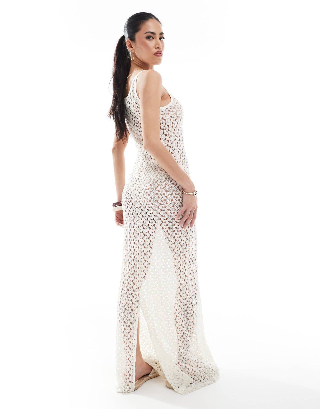 ONLY crochet maxi dress in beige