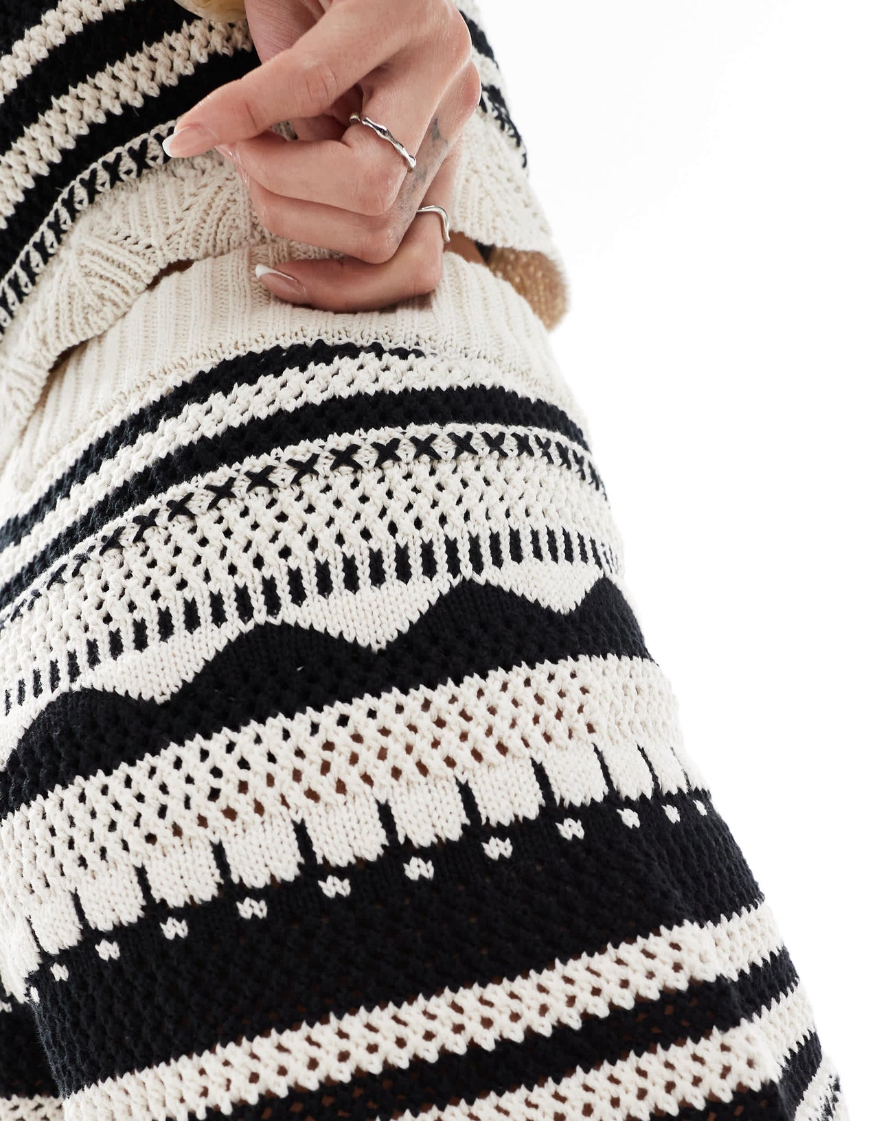 ONLY crochet shorts co-ord in beige and black pattern