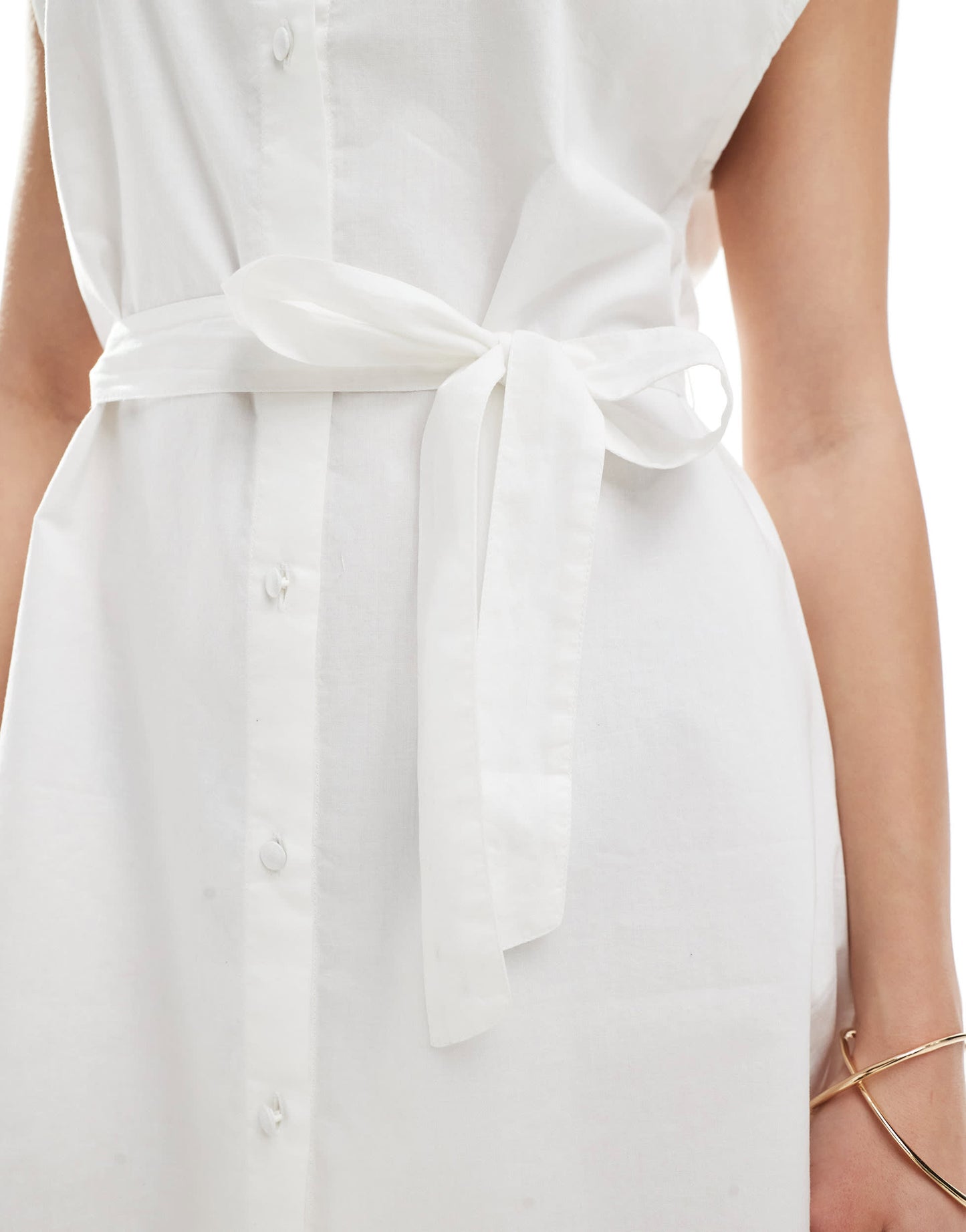 ONLY tie waist sleeveless mini dress in white
