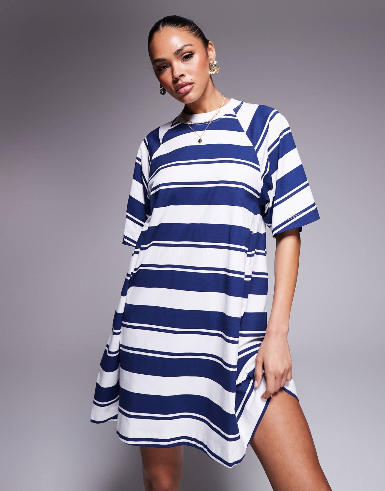 ASOS DESIGN T shirt swing mini dress in blue stripe