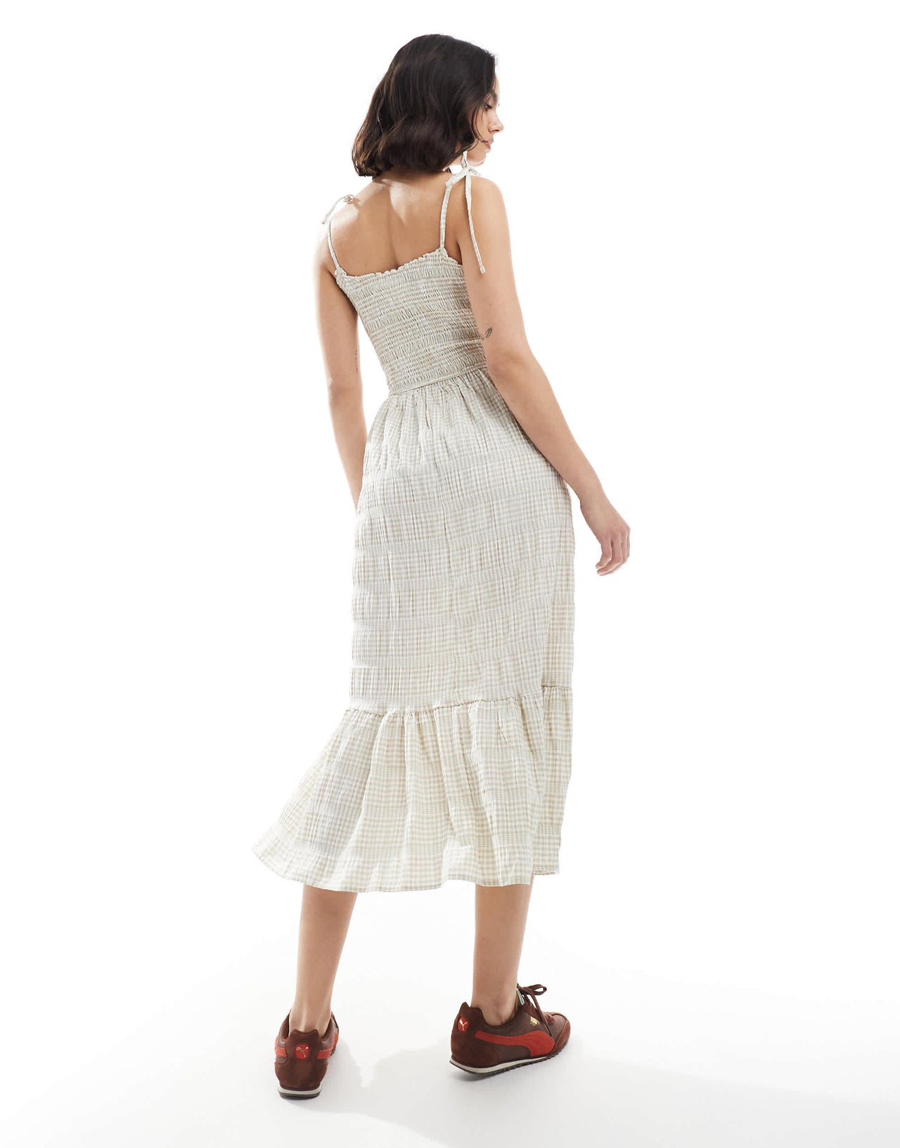 Daisy Street gingham maxi dress with shirred bodice in beige