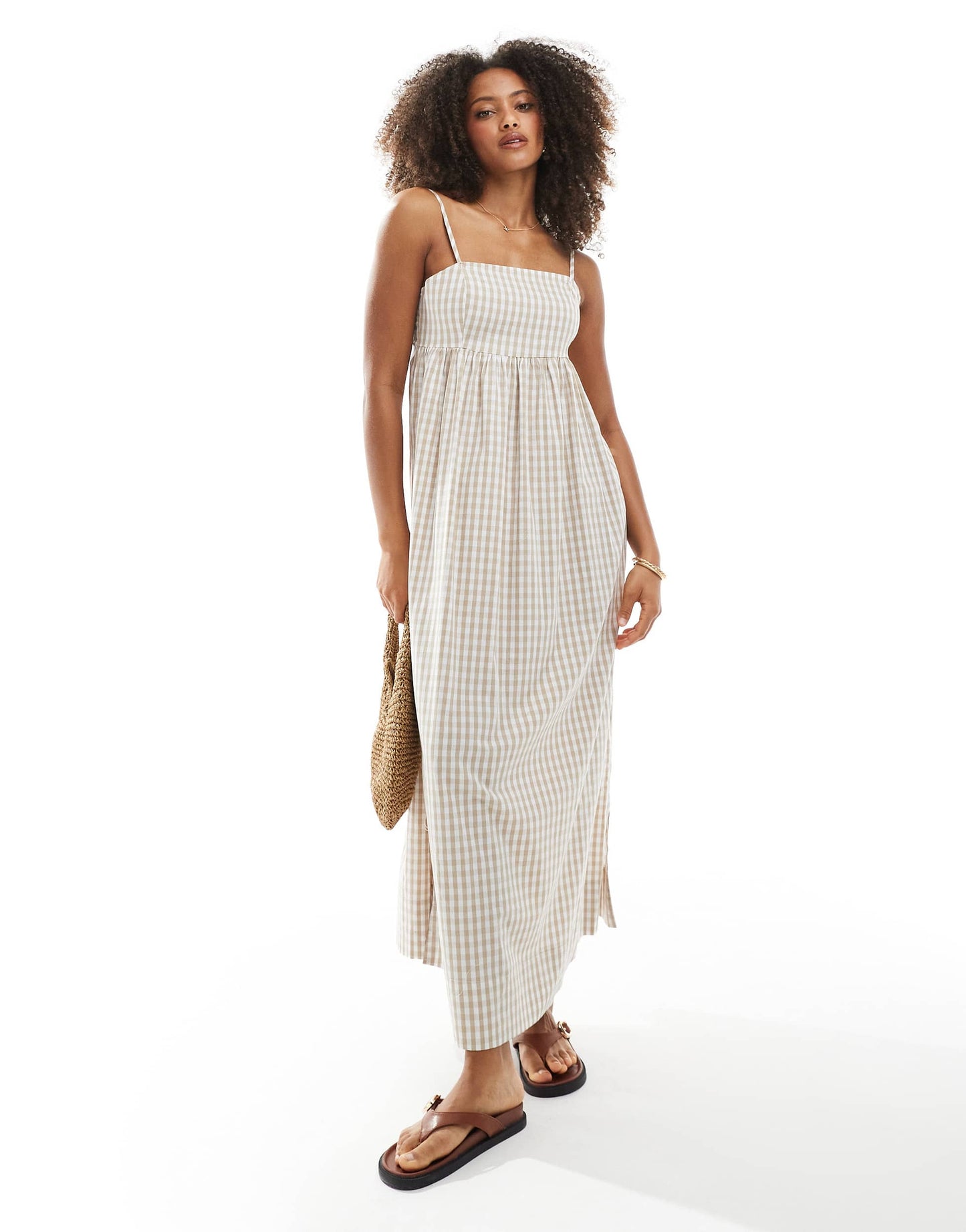 Daisy Street chuck on maxi dress with  tie back in blush gingham