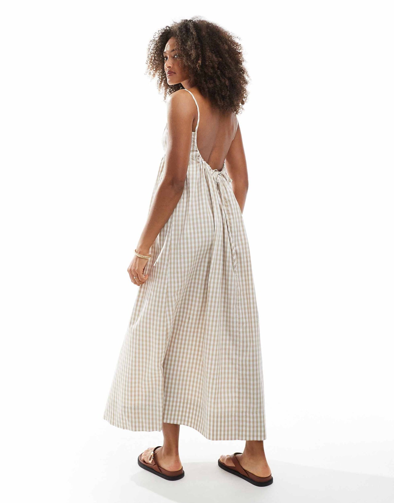 Daisy Street chuck on maxi dress with  tie back in blush gingham