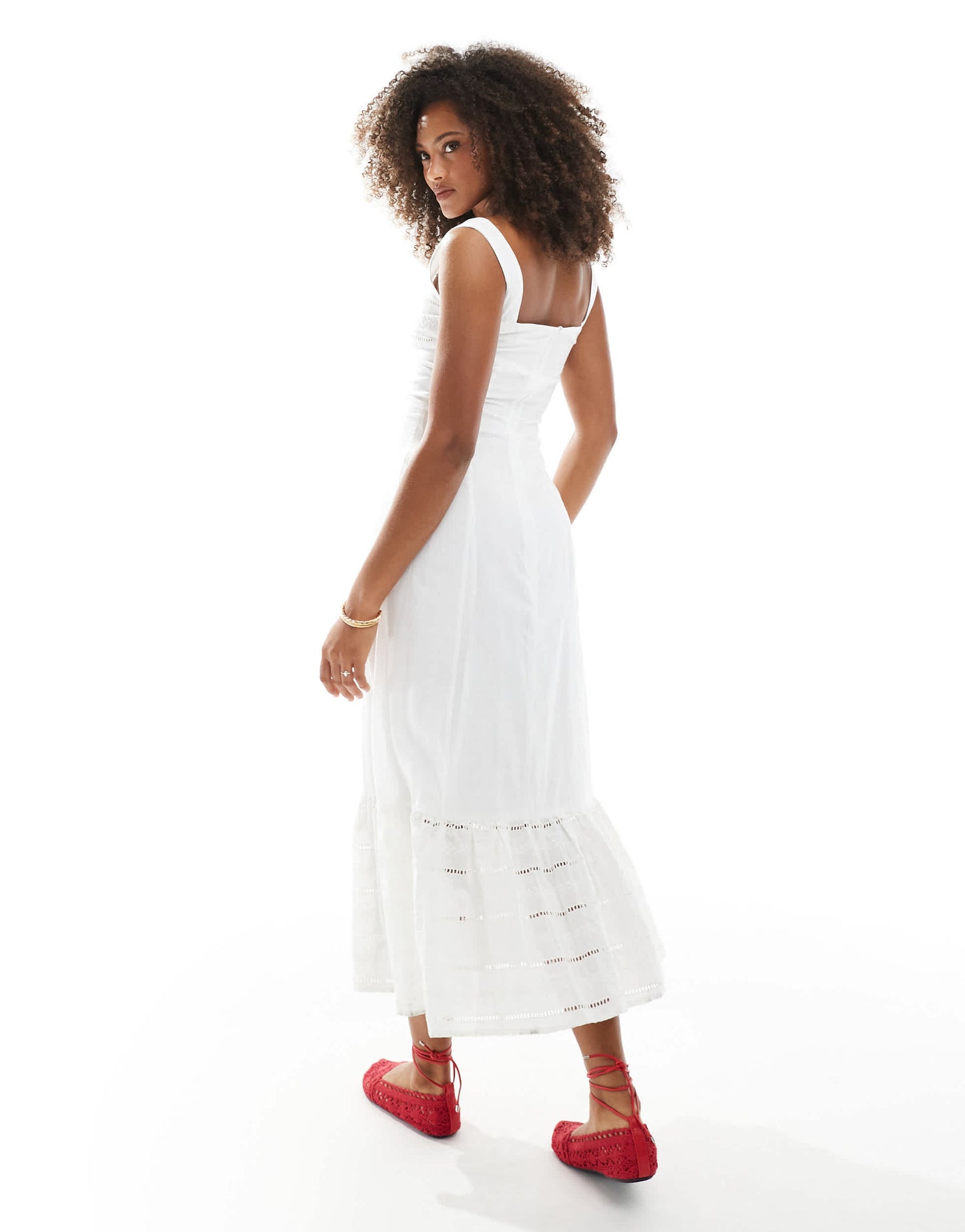 Daisy Street tiered midi dress with lace trims in white