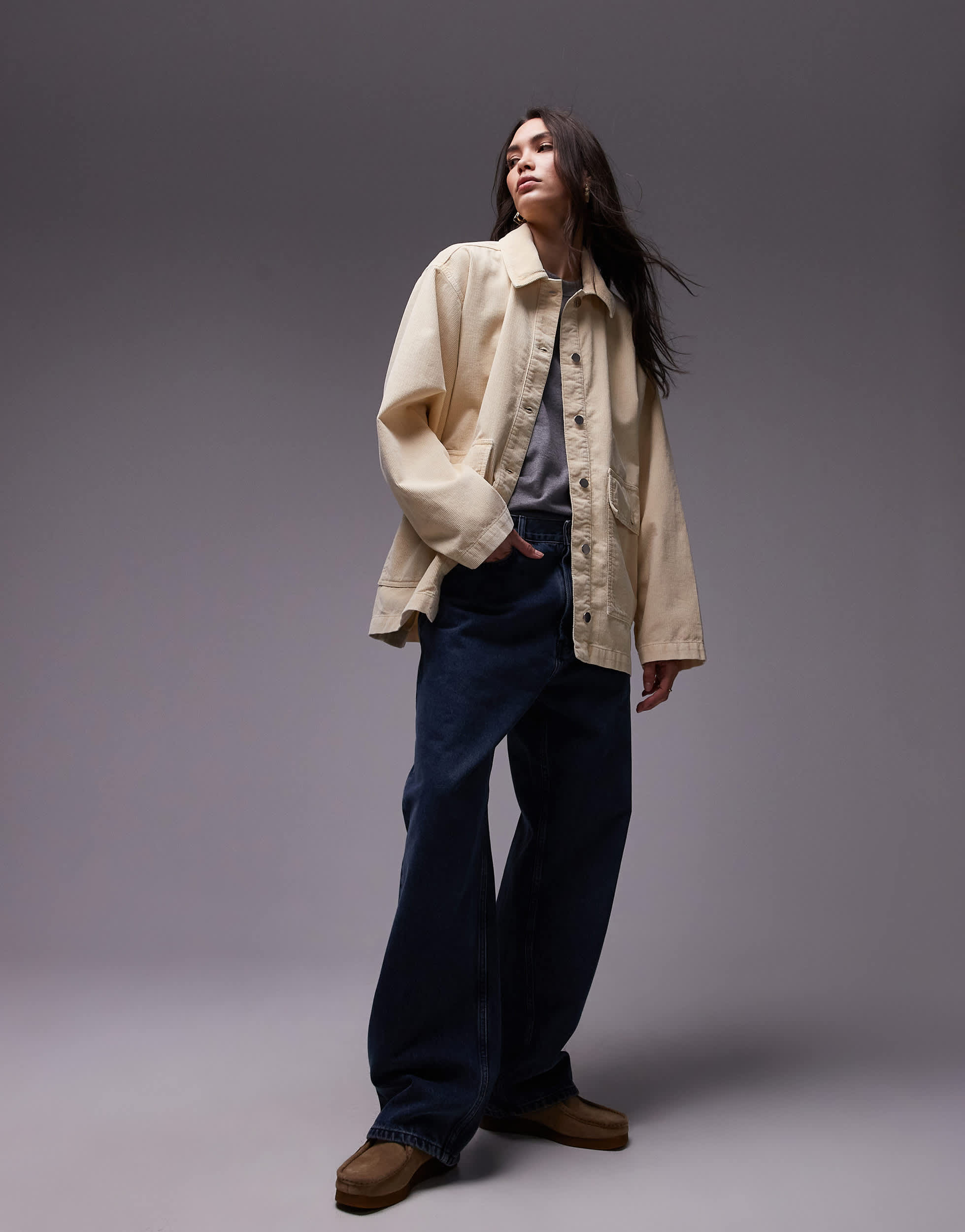 Topshop cord jacket in ecru