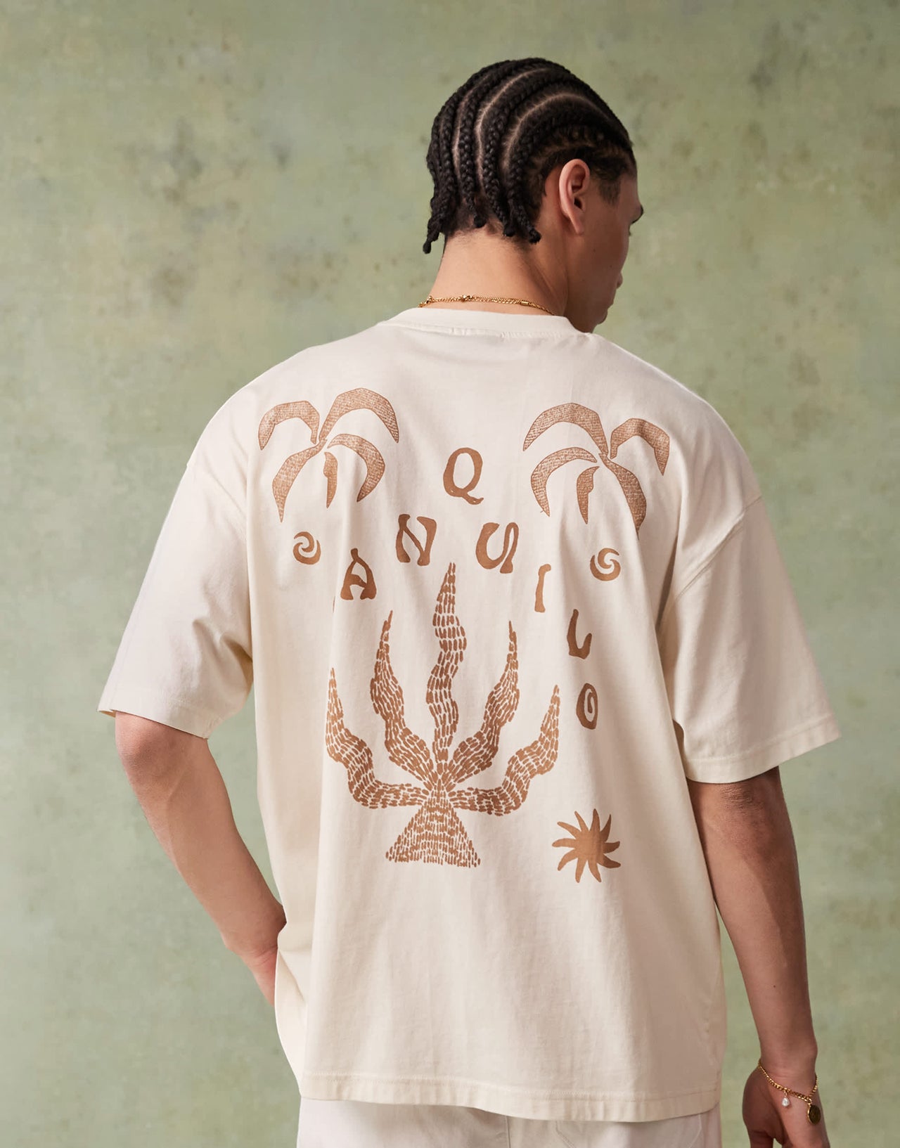 ASOS DESIGN oversized t-shirt with celestial graphic in cream