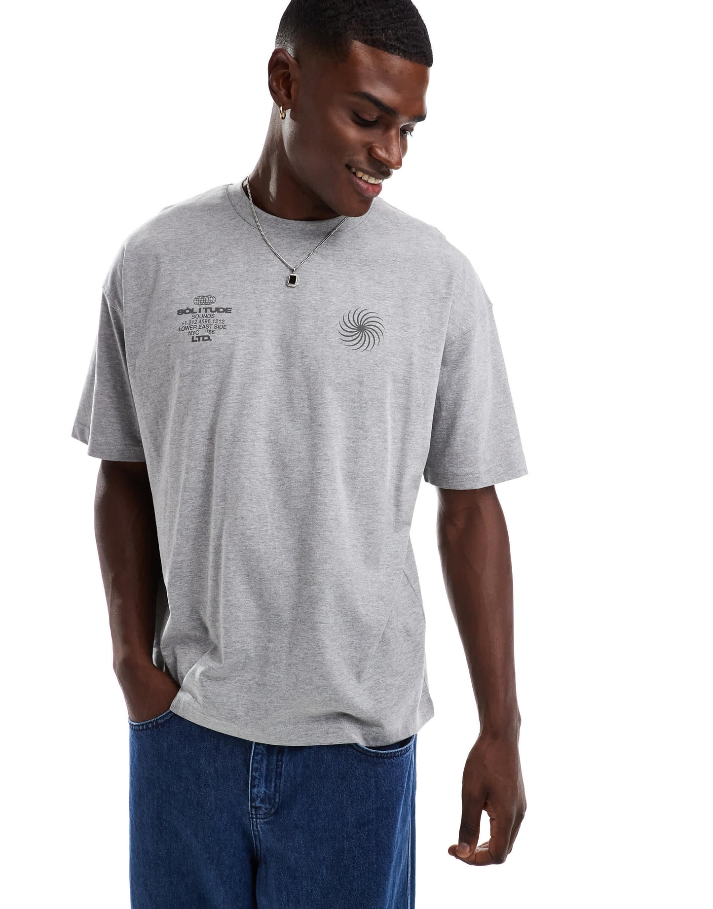 ASOS DESIGN oversized t-shirt with celestial graphic in grey marl