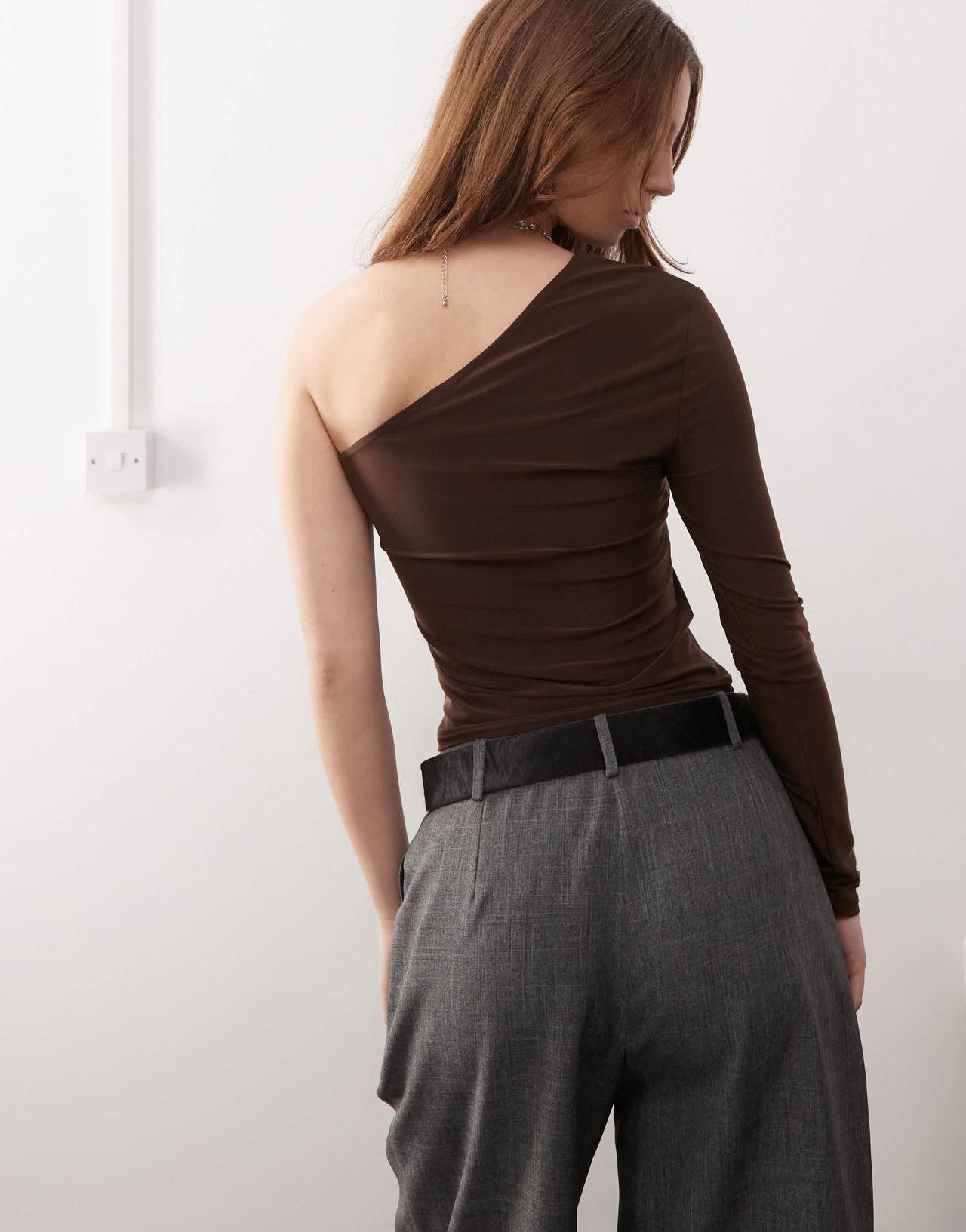 COLLUSION one shoulder top in brown