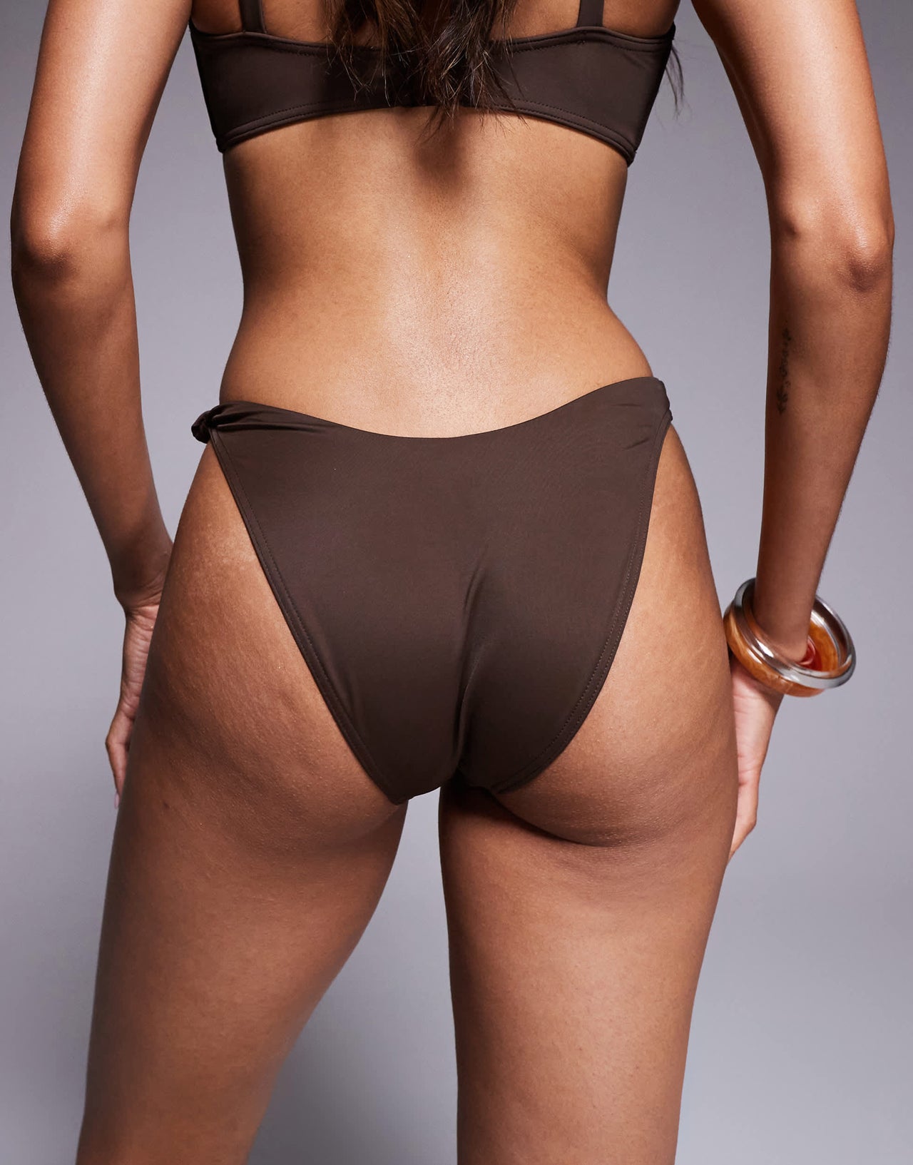 ASOS DESIGN Nina knot high leg bikini bottom in chocolate brown