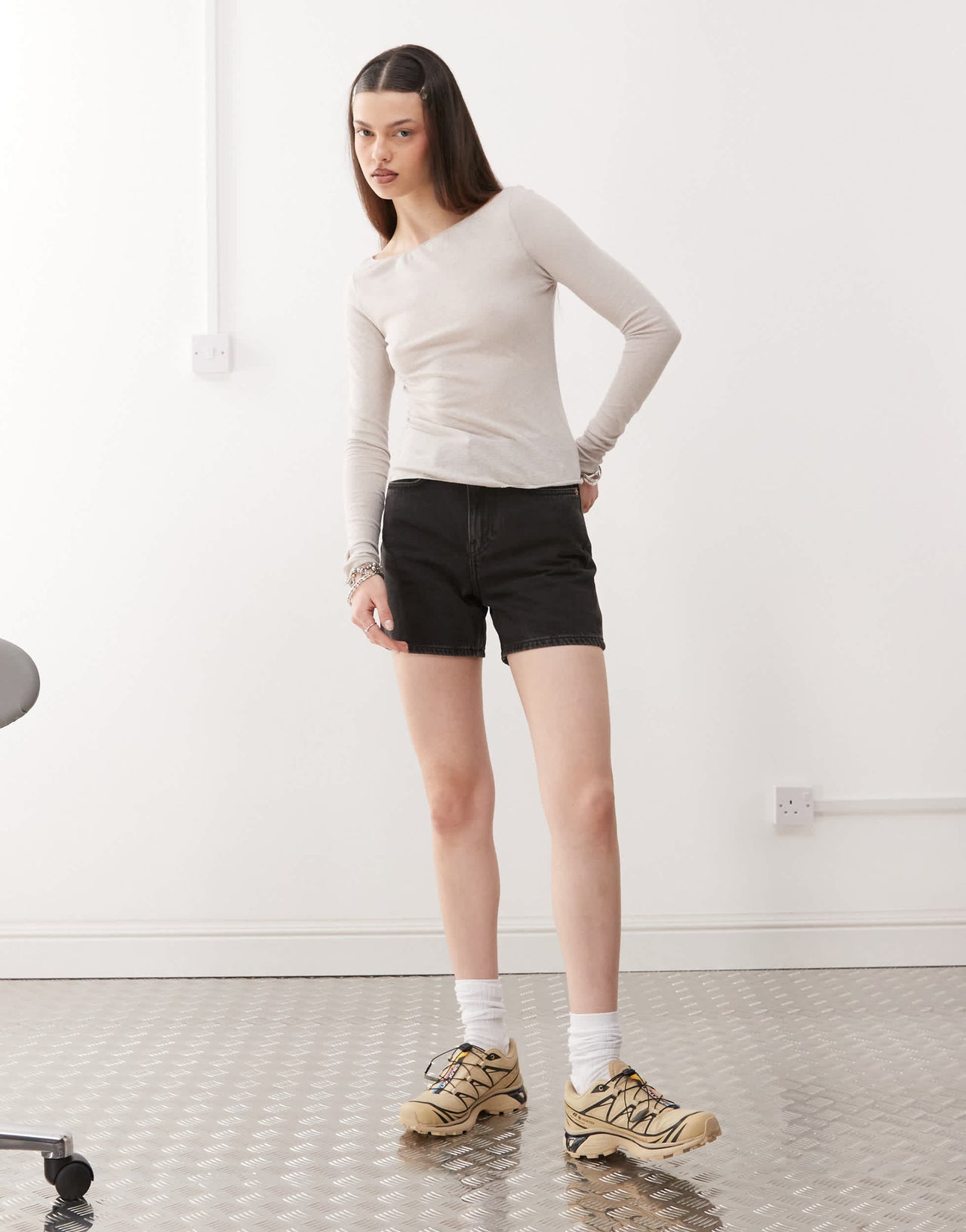 Weekday Eya high waisted denim shorts in tuned black exclusive to ASOS