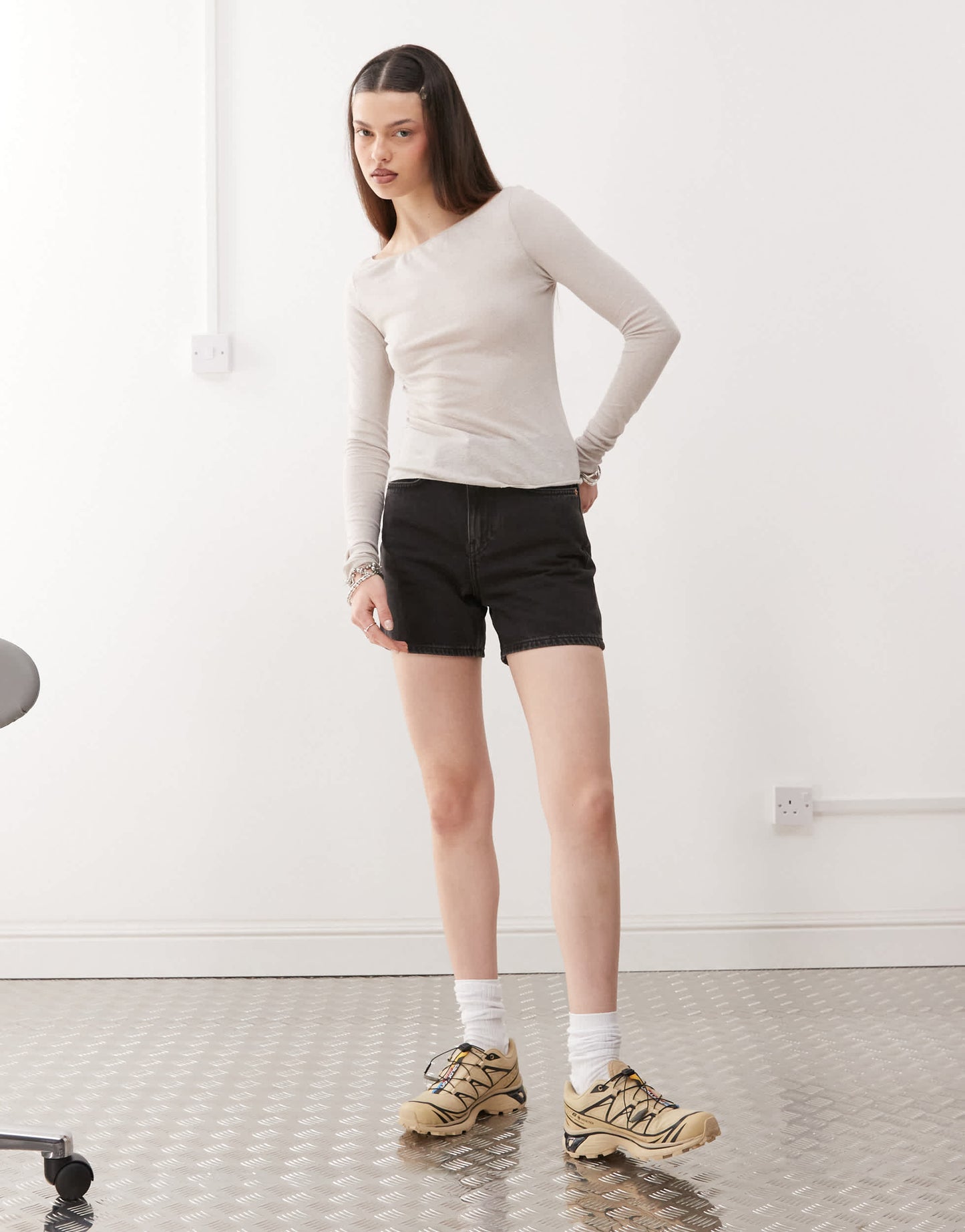 Weekday Eya high waisted denim shorts in tuned black exclusive to ASOS