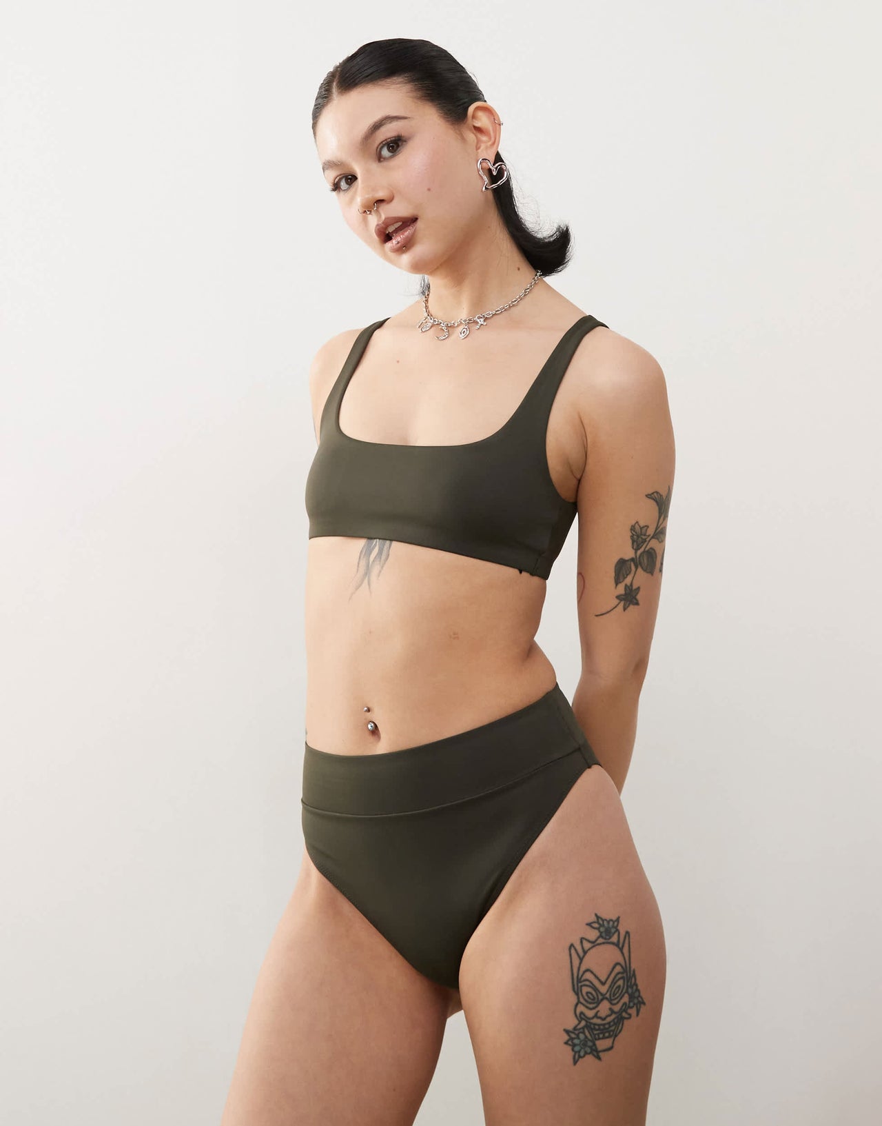 Weekday Heat mix & match high waist bikini bottom in dark green exclusive to ASOS