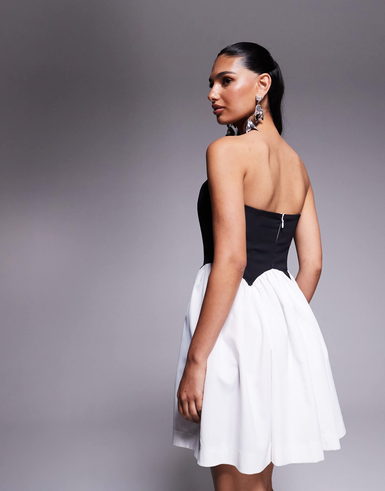 Rare London bandeau contrast corset scallop detail mini dress in monochrome