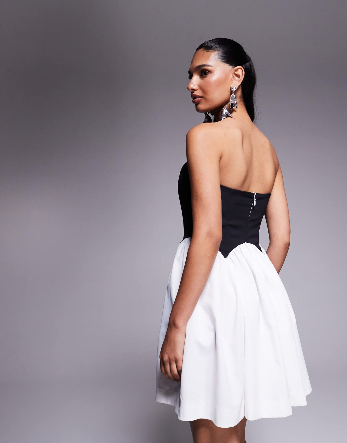 Rare London bandeau contrast corset scallop detail mini dress in monochrome