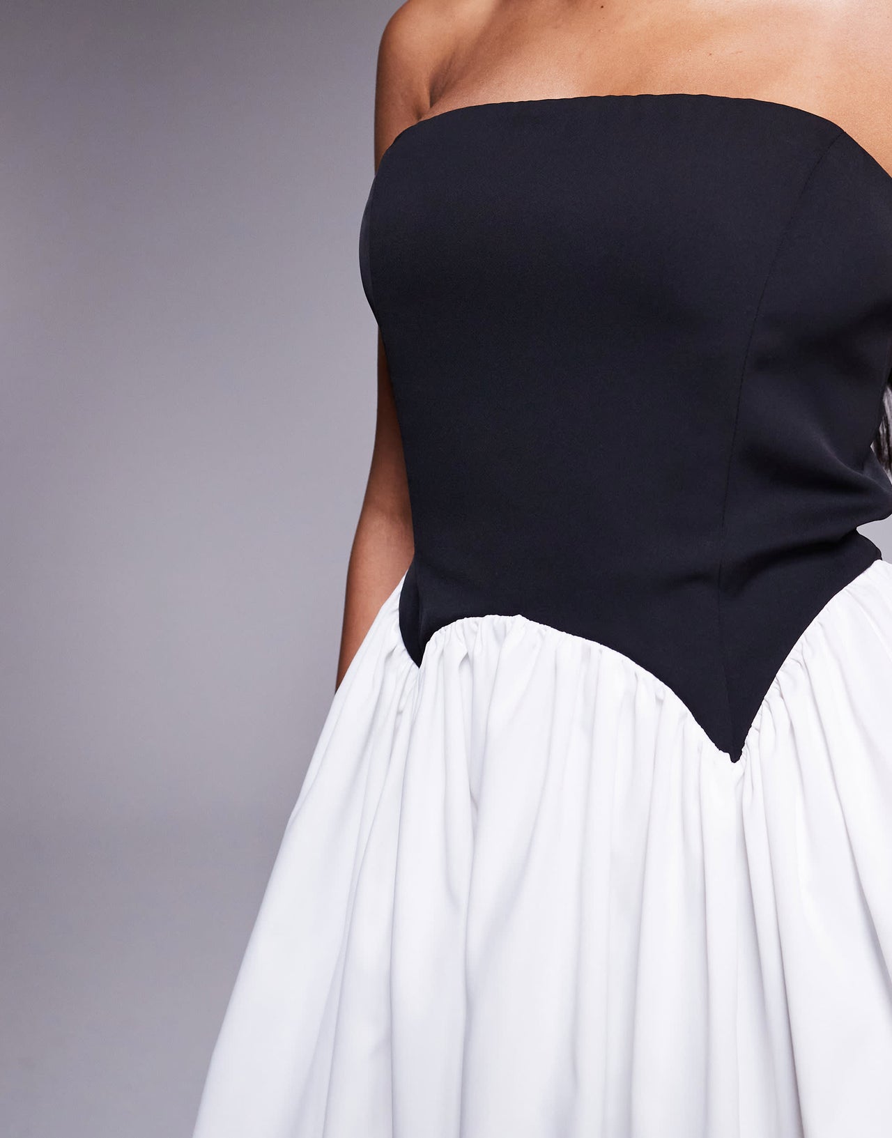 Rare London bandeau contrast corset scallop detail mini dress in monochrome