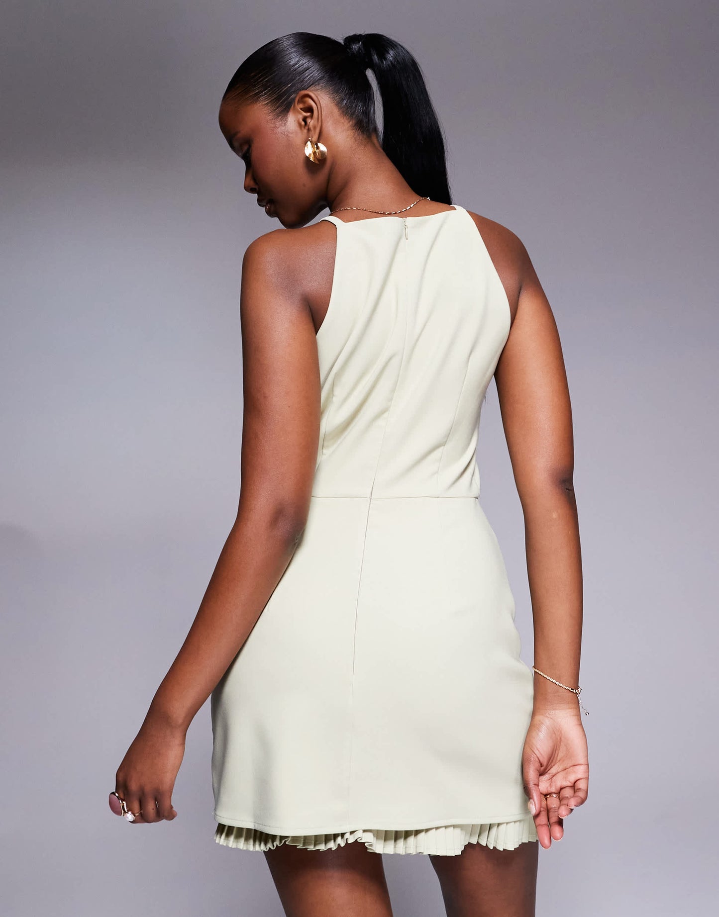 Rare London tailored micro pleat mini dress in sage green