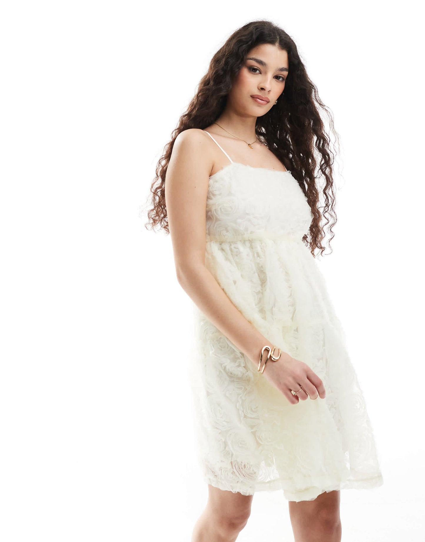 Pieces 3D flower applique mini dress in white