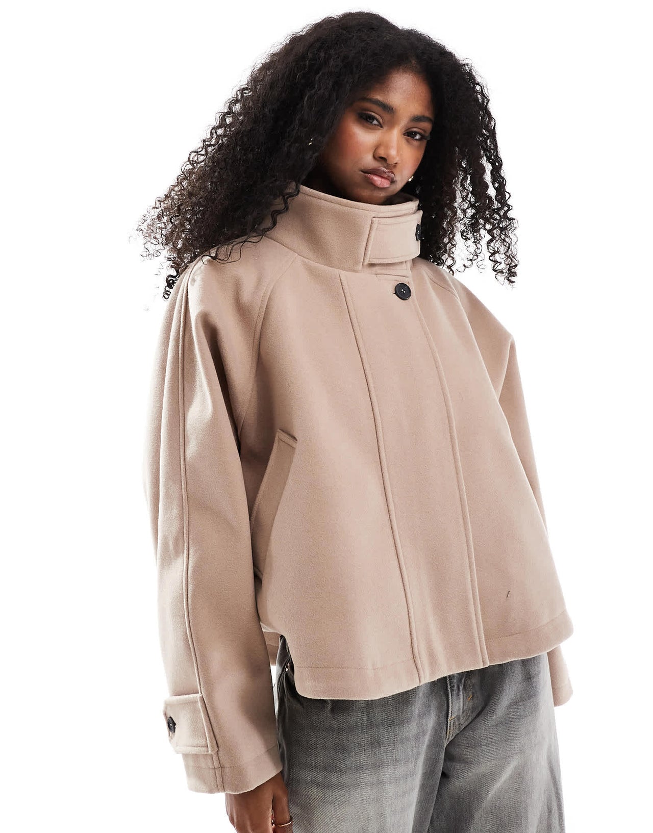 ASOS DESIGN cropped cape formal coat in dusty rose