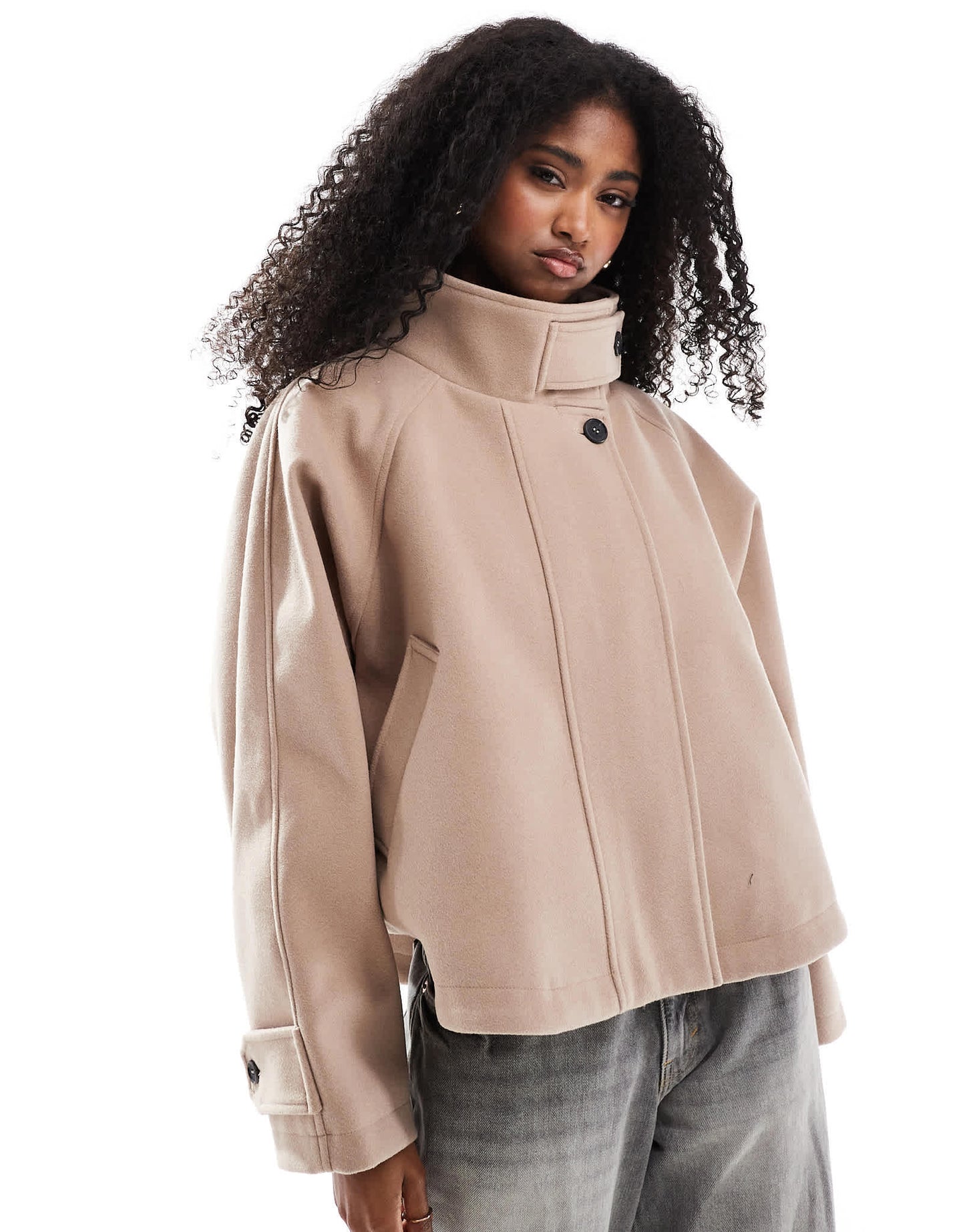 ASOS DESIGN cropped cape formal coat in dusty rose