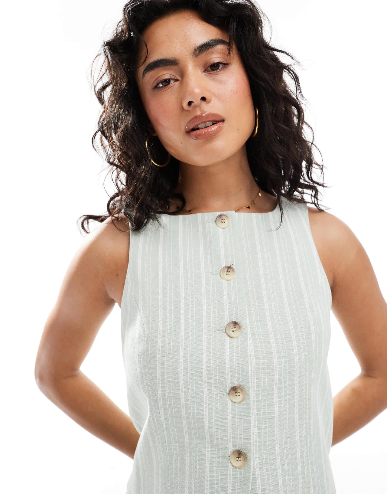 Miss Selfridge co-ord tailored button through waistcoat in green stripe