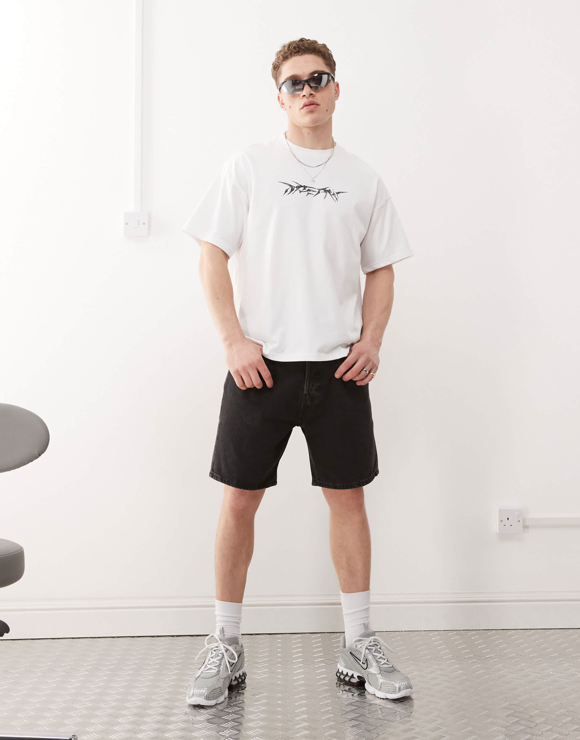 Weekday Space relaxed fit denim shorts in tuned black lux exclusive to ASOS