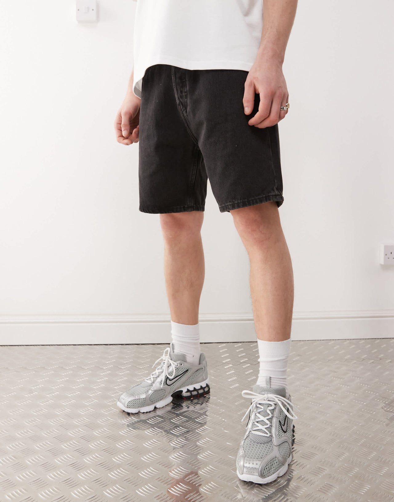 Weekday Space relaxed fit denim shorts in tuned black lux exclusive to ASOS