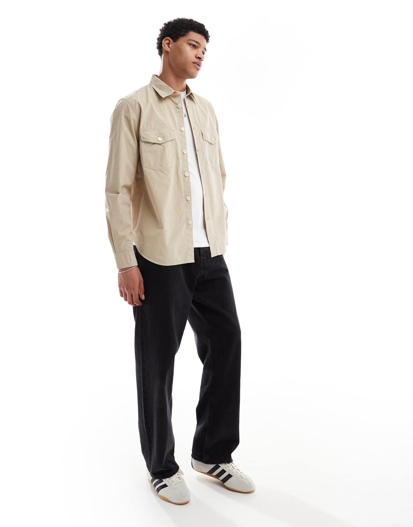 PS Paul Smith casual overshirt with patch logo in sand
