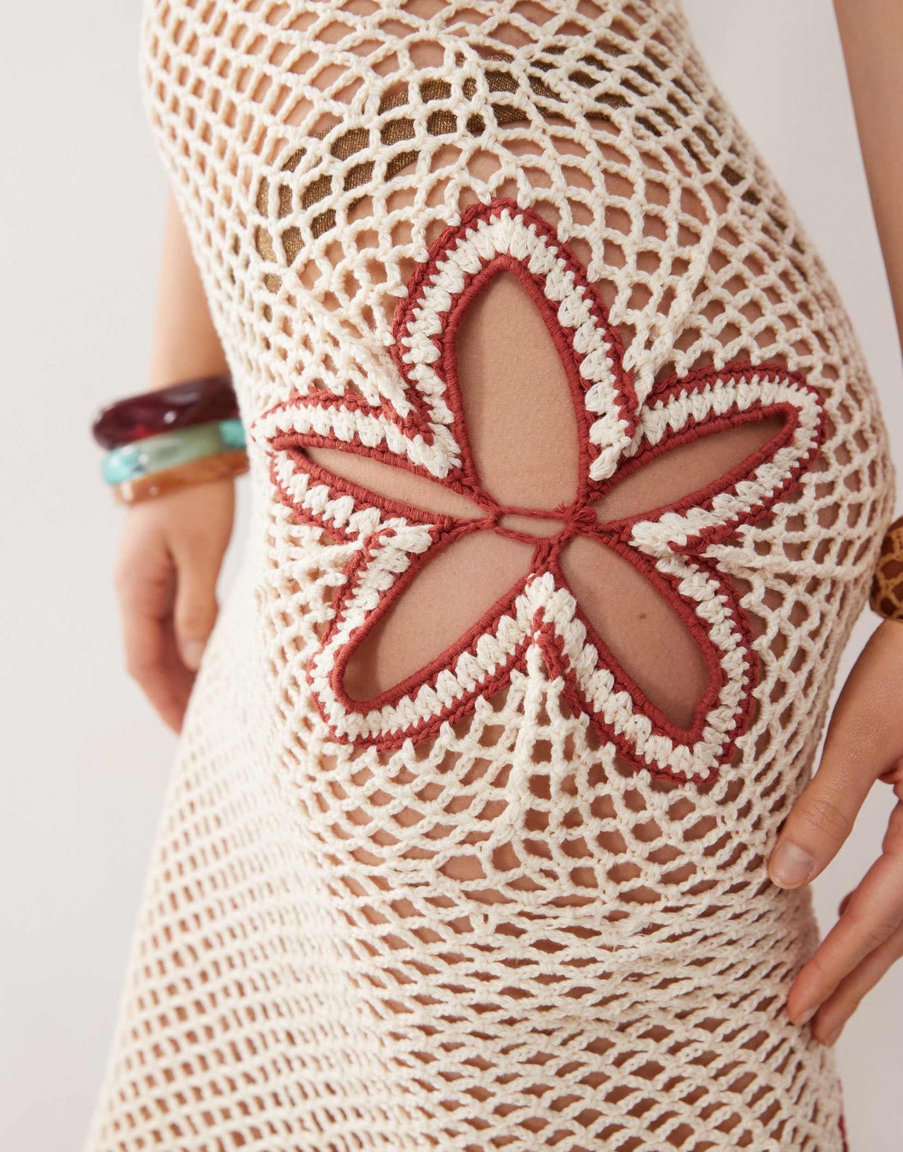 Reclaimed Vintage Limited Edition hand crochet cut out detail maxi beach dress in cream