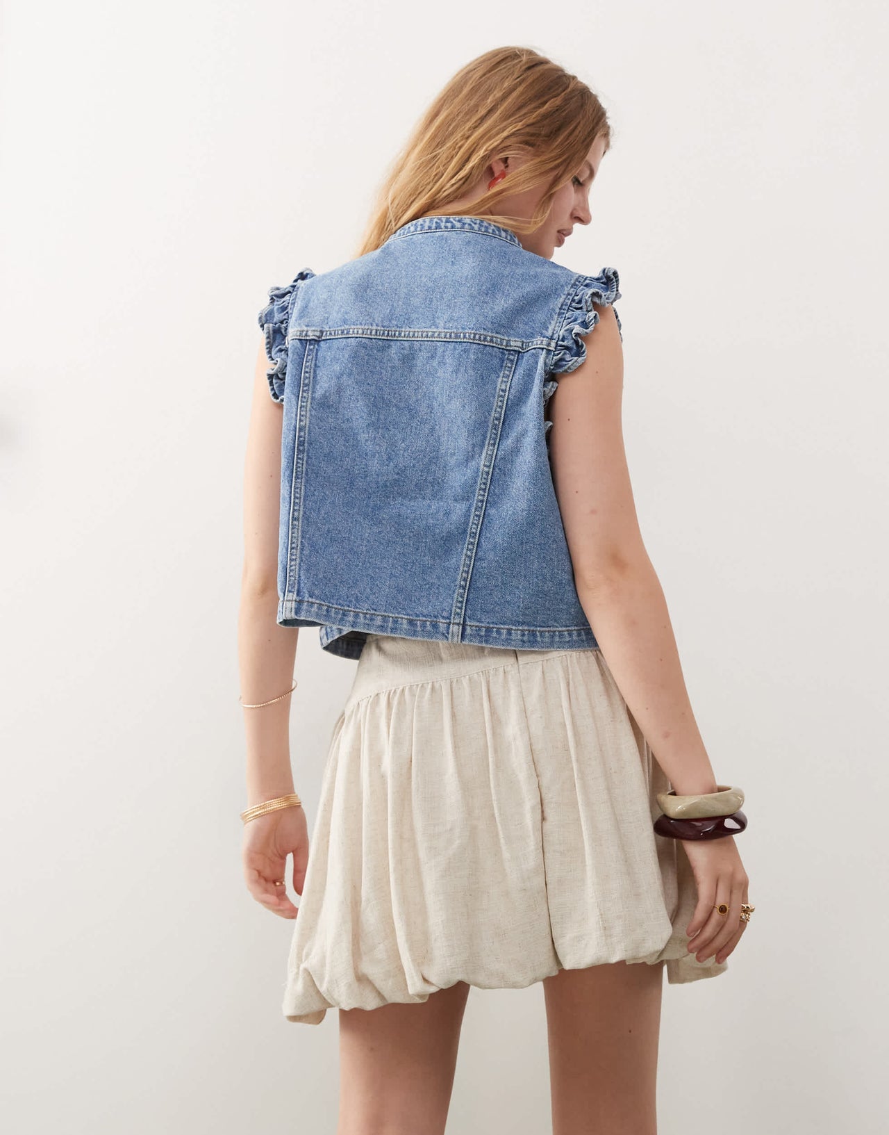 Reclaimed Vintage puffball mini skirt with dropped waist in linen look fabric