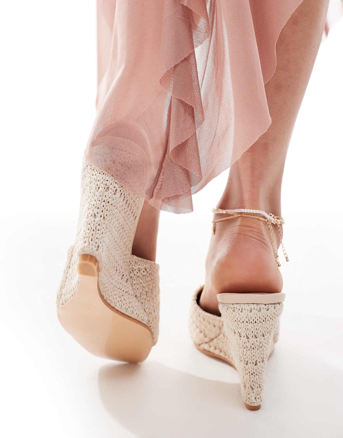 Glamorous Wide Fit wedge heeled sandals in cream crochet