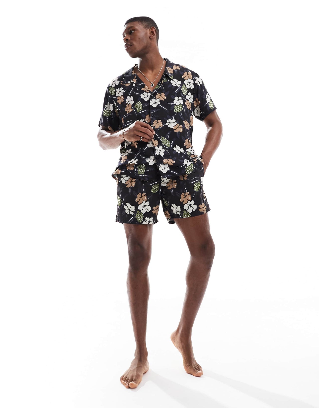 Boss co-ord floral print short sleeve shirt in black