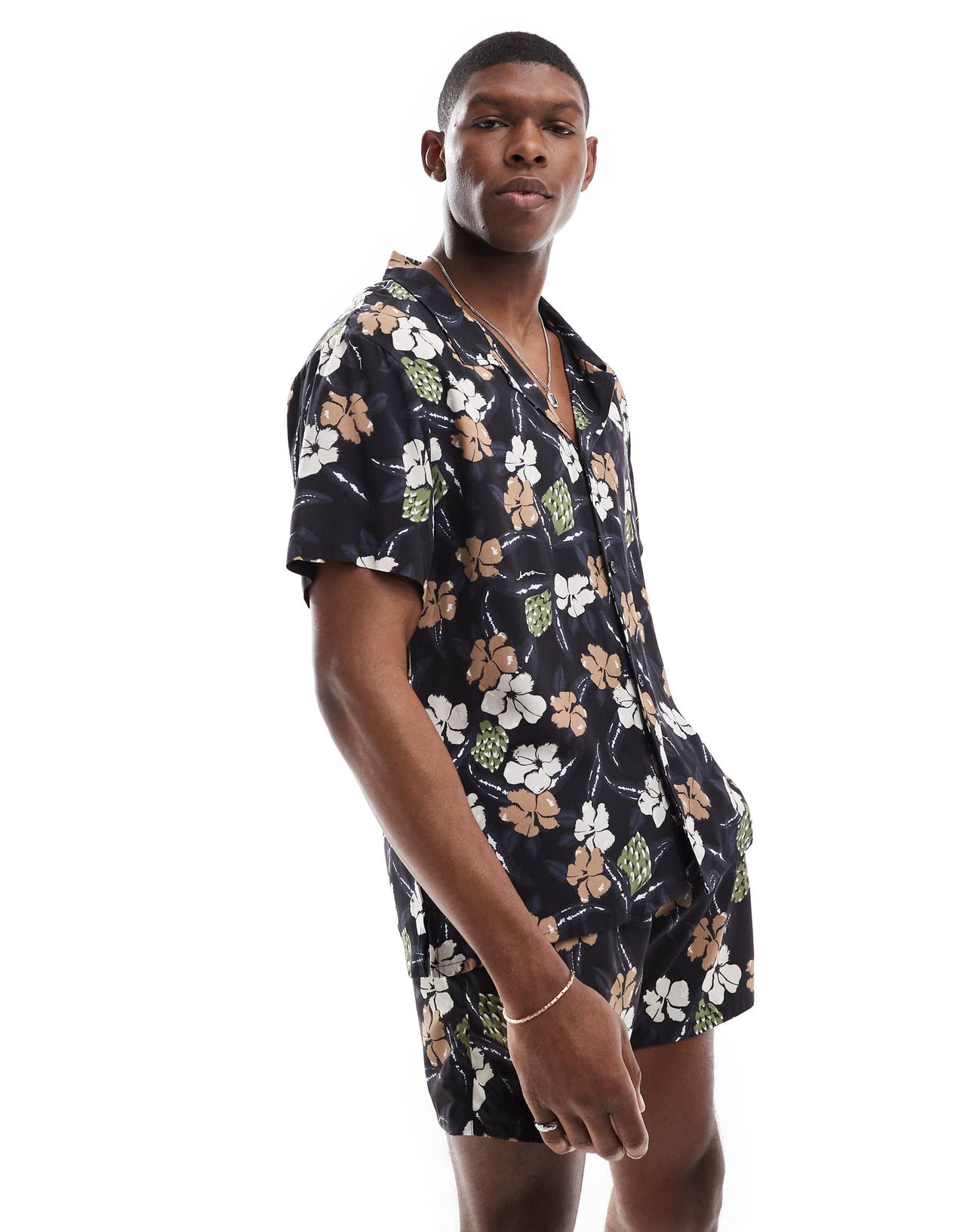 Boss co-ord floral print short sleeve shirt in black