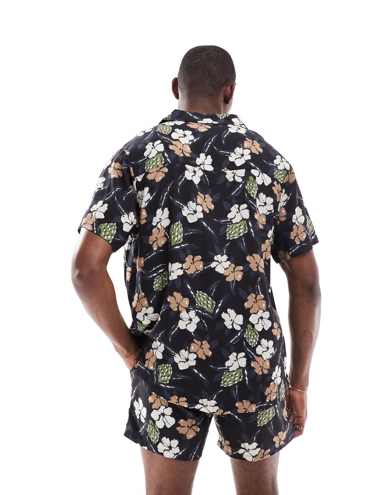 Boss co-ord floral print short sleeve shirt in black