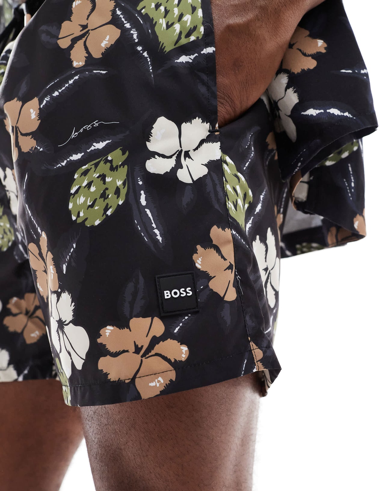 Boss co-ord floral print swim short in black