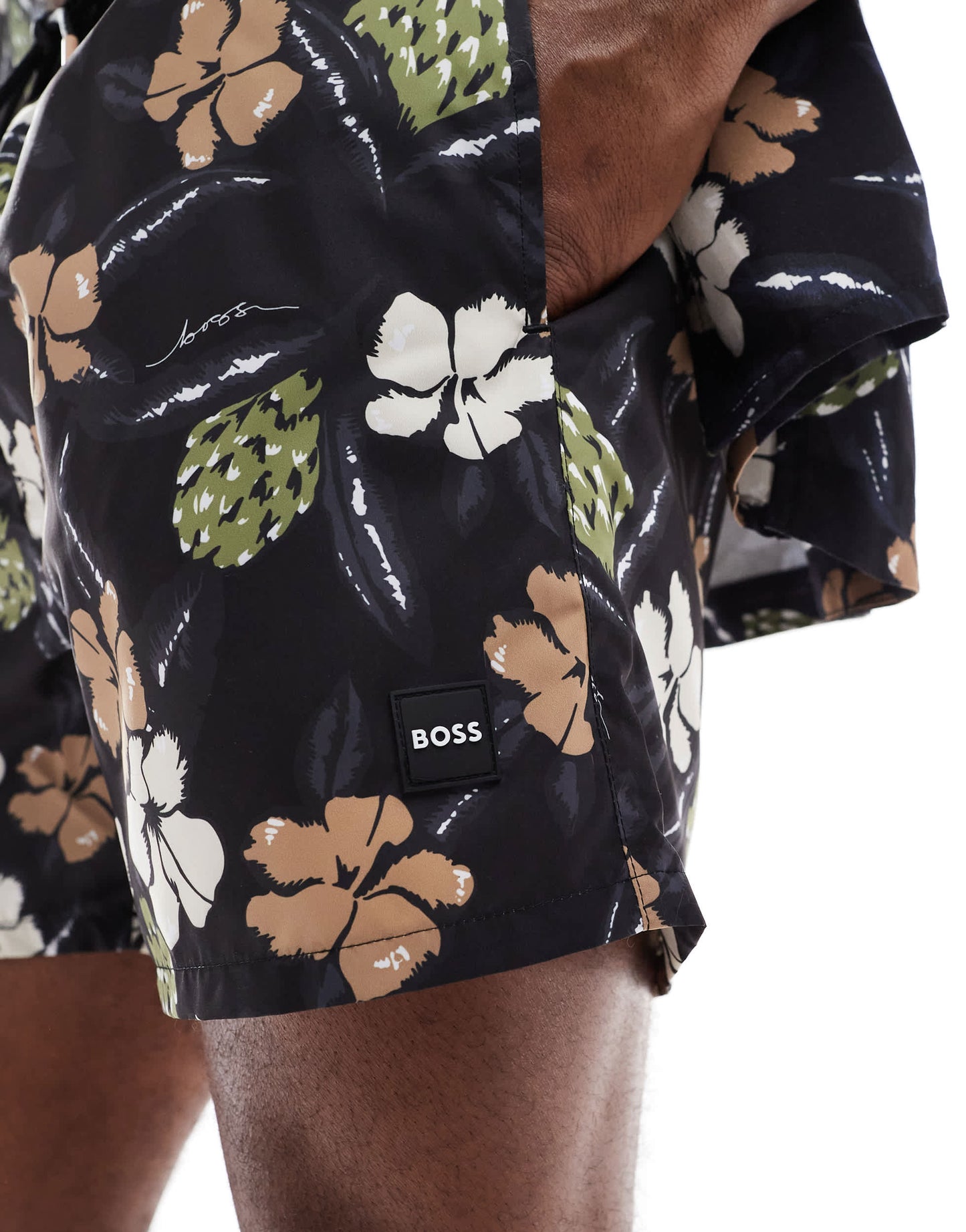 Boss co-ord floral print swim short in black