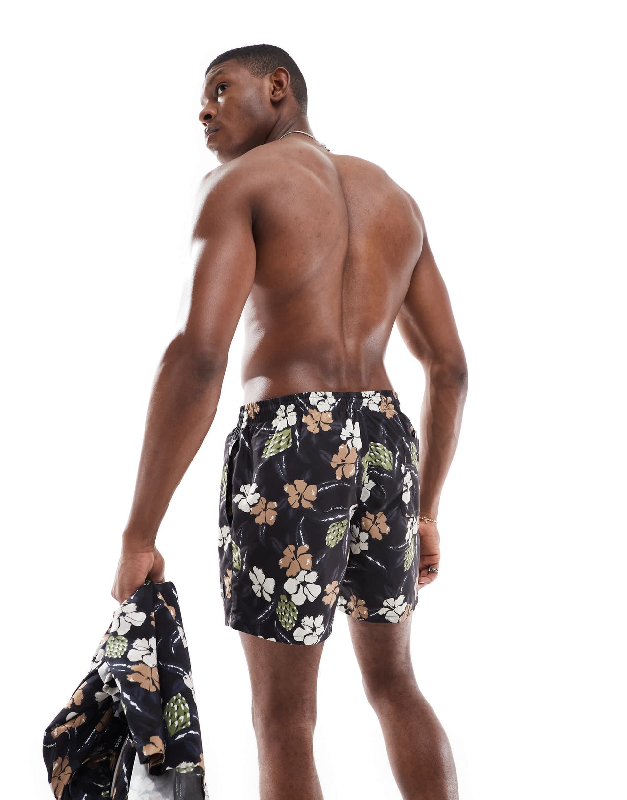 Boss co-ord floral print swim short in black