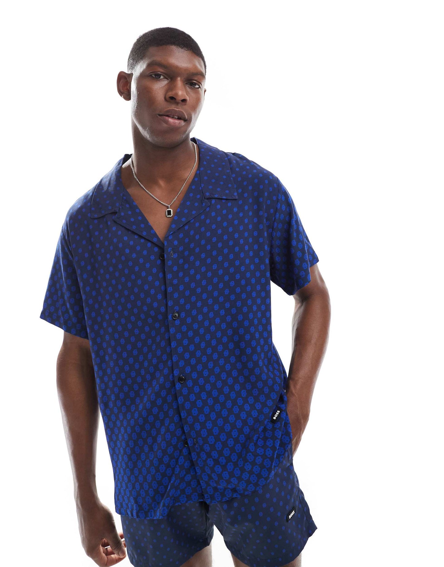 Boss co-ord all over print short sleeve shirt in blue
