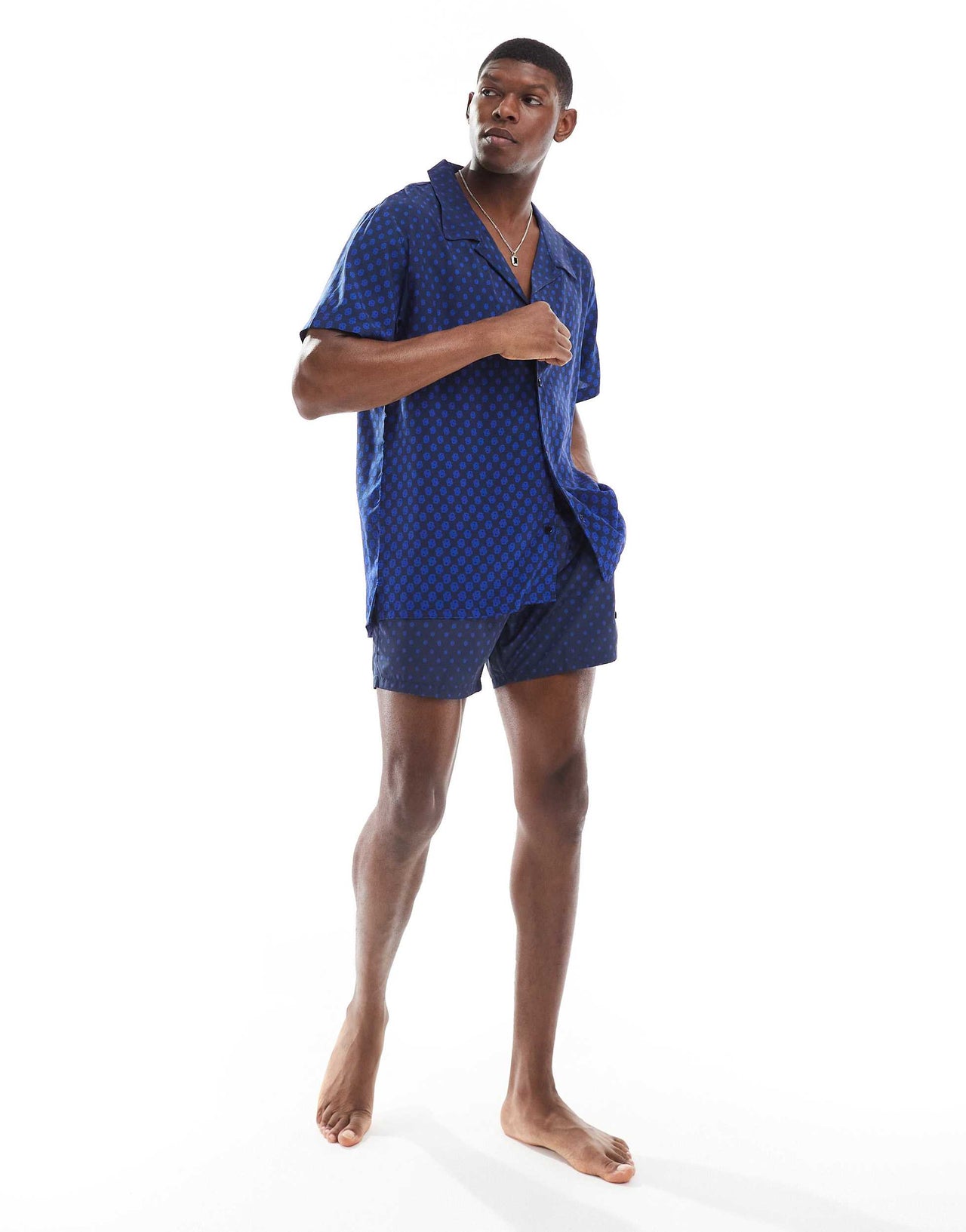 Boss co-ord all over print short sleeve shirt in blue