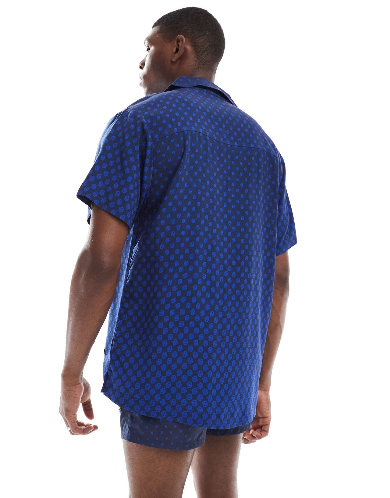 Boss co-ord all over print short sleeve shirt in blue