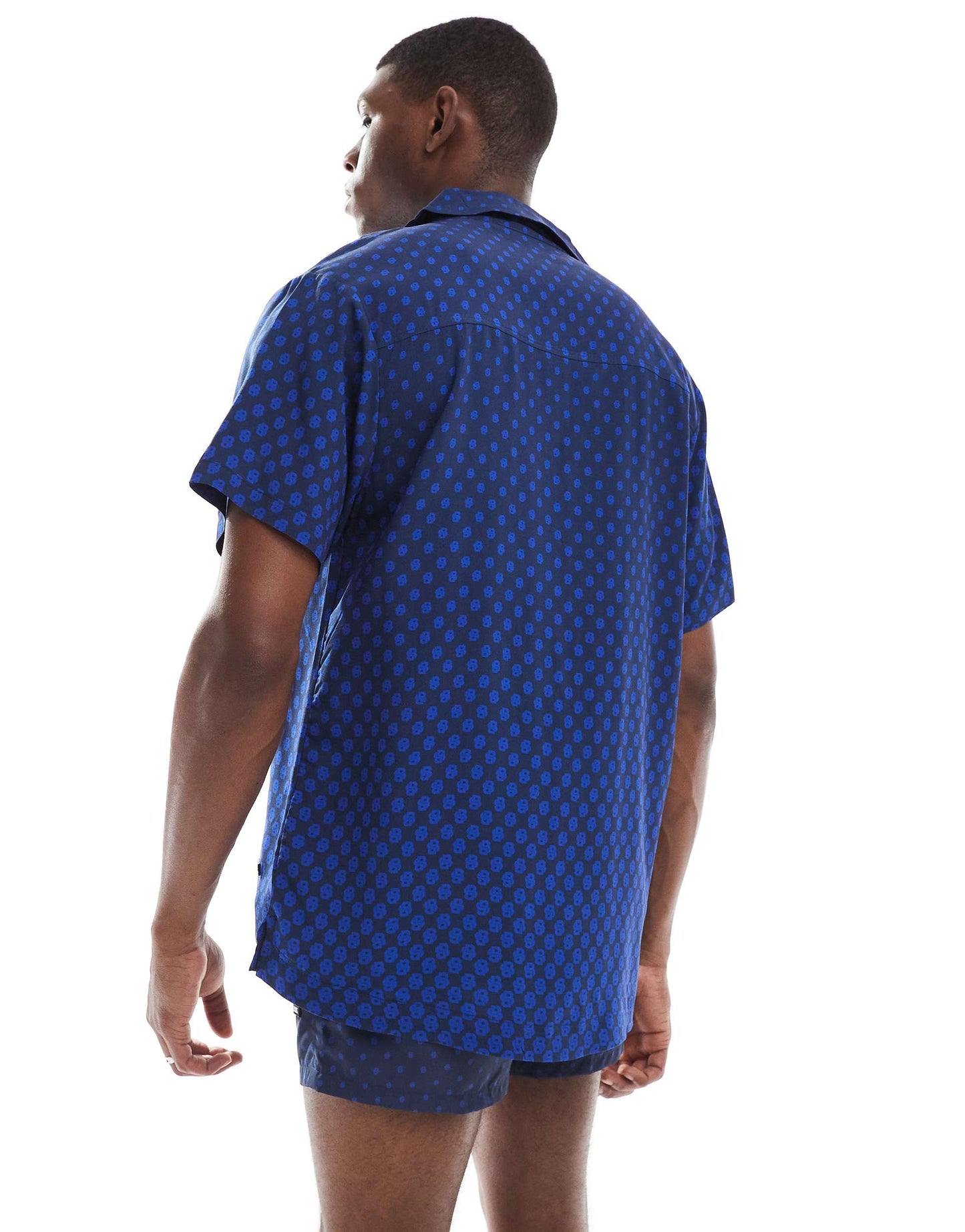 Boss co-ord all over print short sleeve shirt in blue